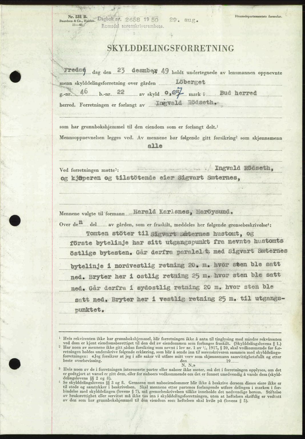 Romsdal sorenskriveri, AV/SAT-A-4149/1/2/2C: Mortgage book no. A34, 1950-1950, Diary no: : 2658/1950