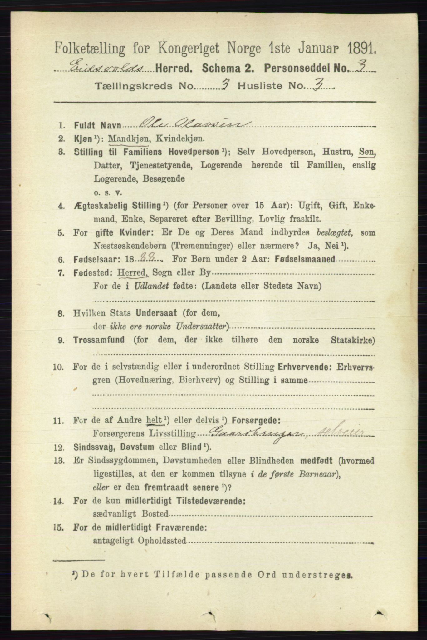 RA, 1891 census for 0237 Eidsvoll, 1891, p. 1607