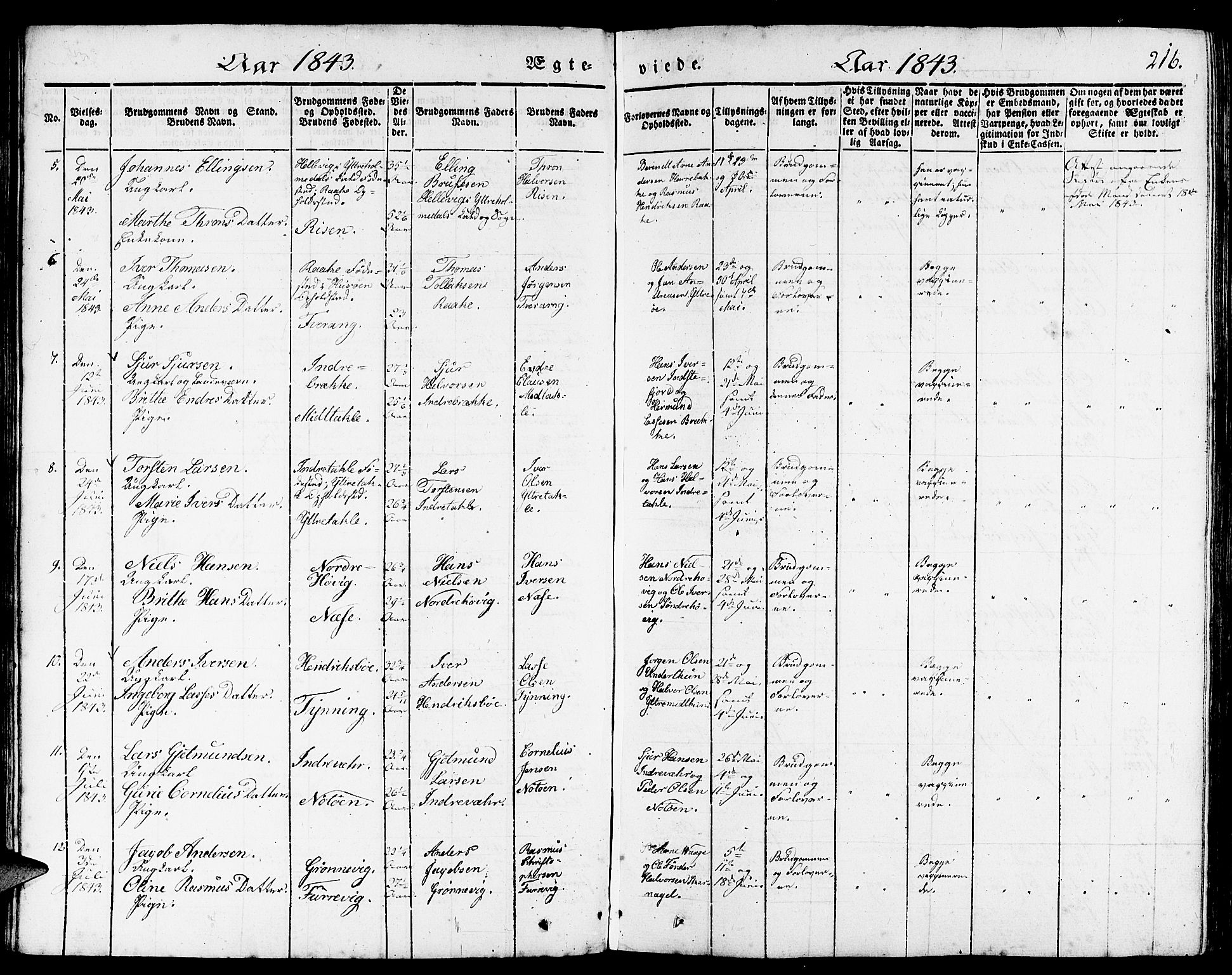 Gulen sokneprestembete, SAB/A-80201/H/Haa/Haaa/L0020: Parish register (official) no. A 20, 1837-1847, p. 216