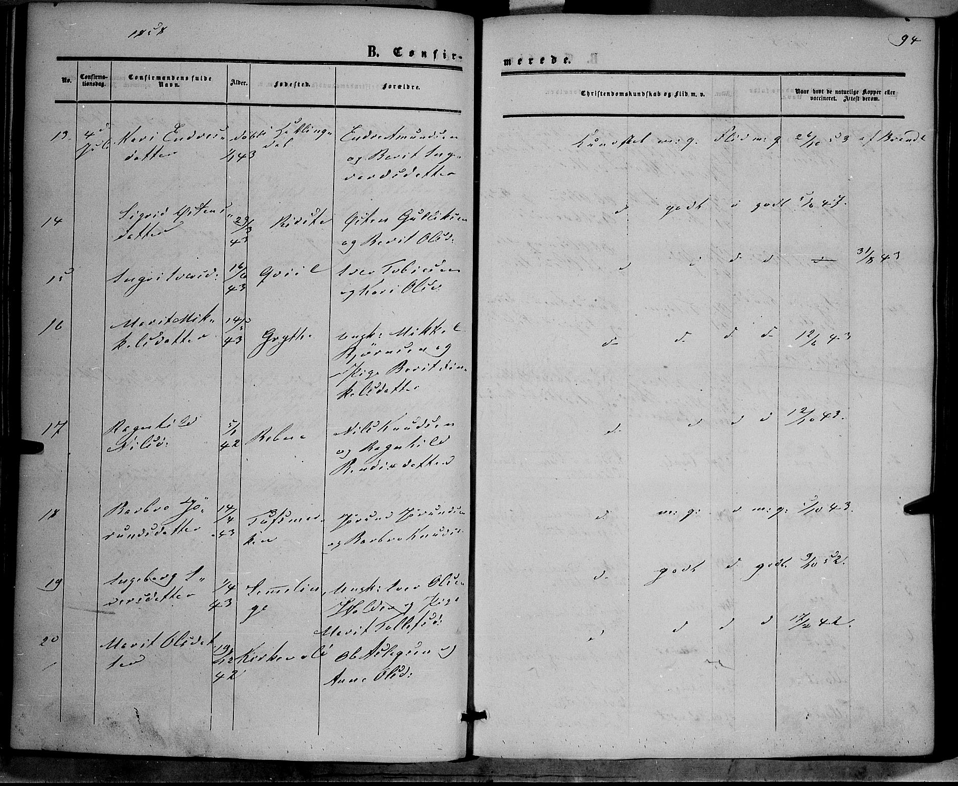 Vestre Slidre prestekontor, SAH/PREST-136/H/Ha/Haa/L0002: Parish register (official) no. 2, 1856-1864, p. 94