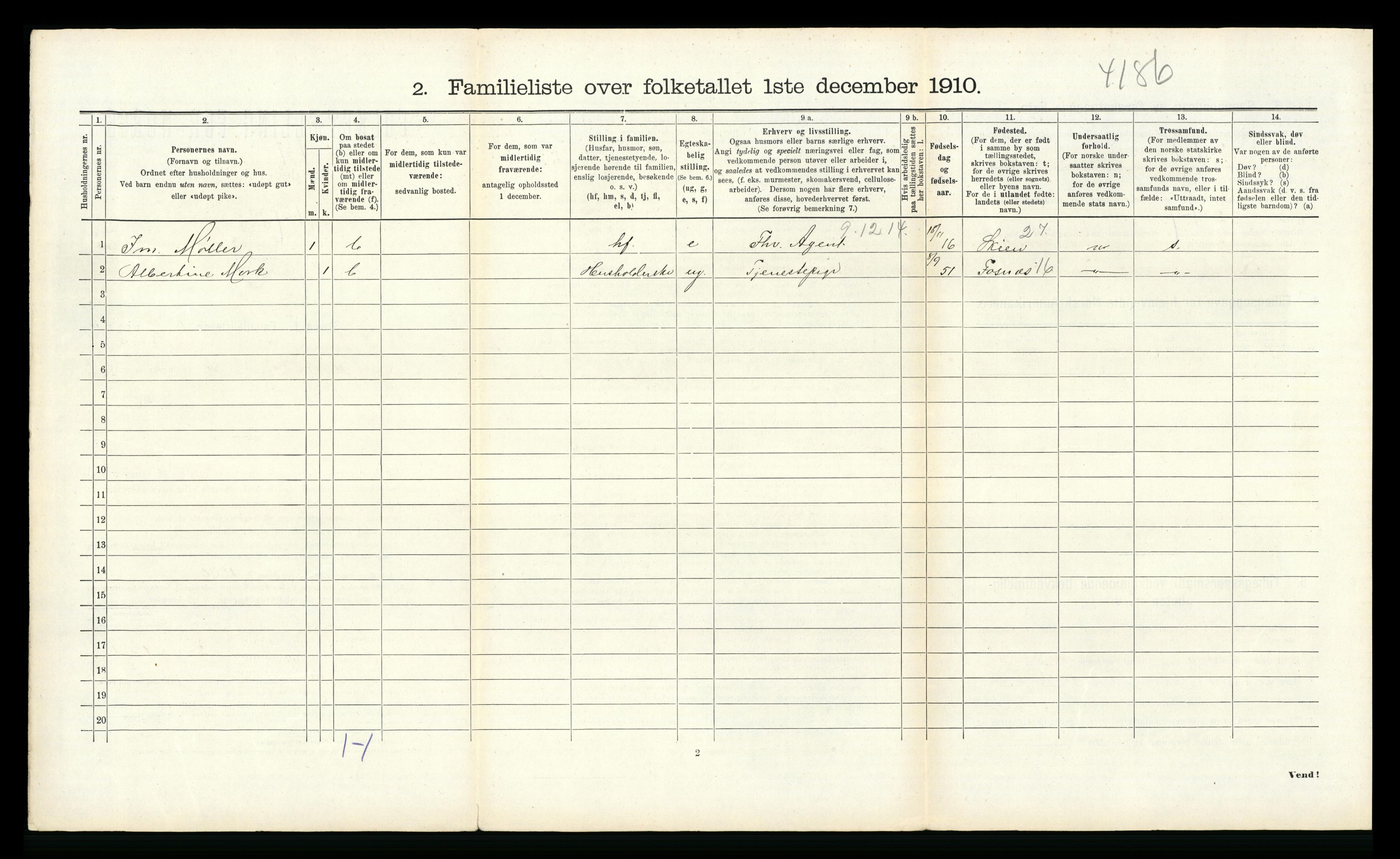 RA, 1910 census for Namsos, 1910, p. 1305