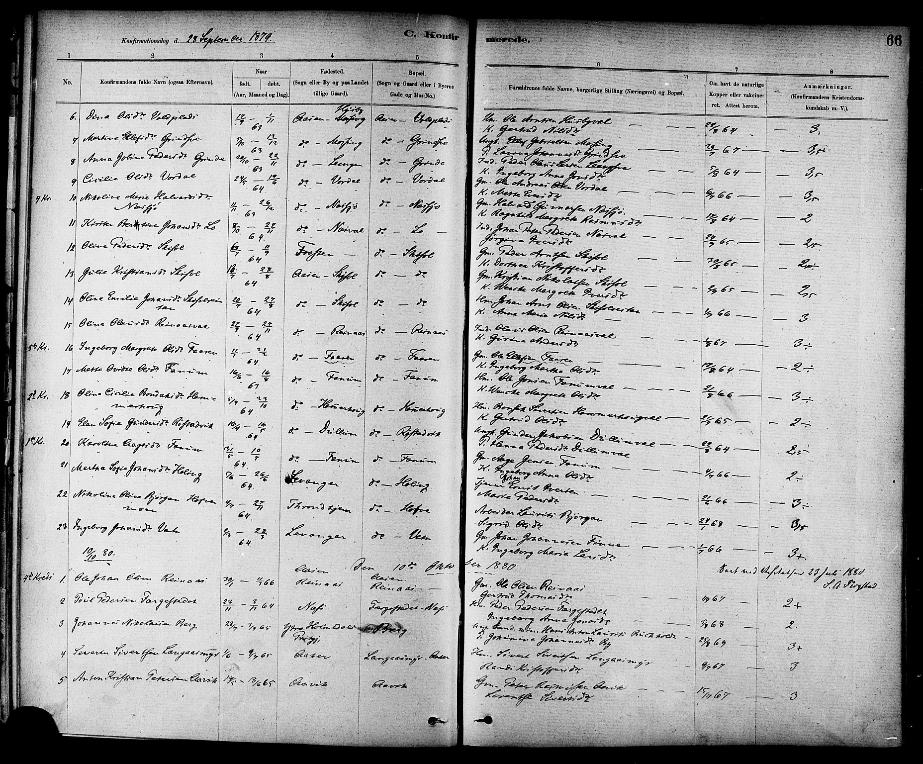 Ministerialprotokoller, klokkerbøker og fødselsregistre - Nord-Trøndelag, SAT/A-1458/714/L0130: Parish register (official) no. 714A01, 1878-1895, p. 66