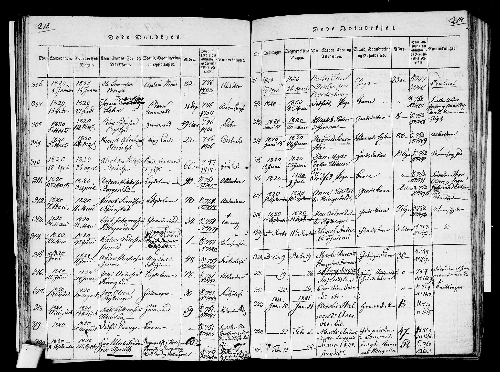 Hole kirkebøker, SAKO/A-228/F/Fa/L0004: Parish register (official) no. I 4, 1814-1833, p. 216-217