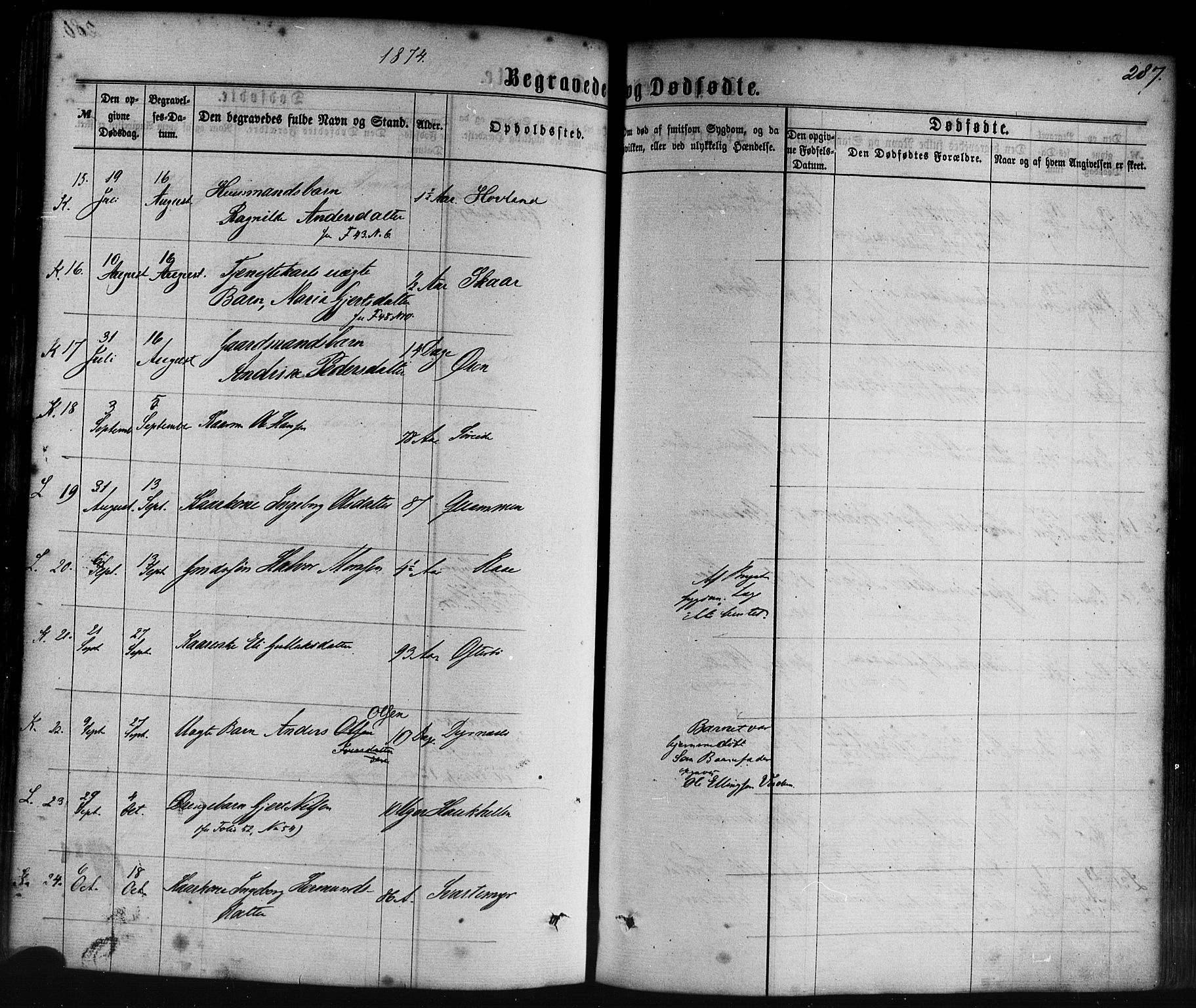 Lavik sokneprestembete, AV/SAB-A-80901: Parish register (official) no. A 4, 1864-1881, p. 287