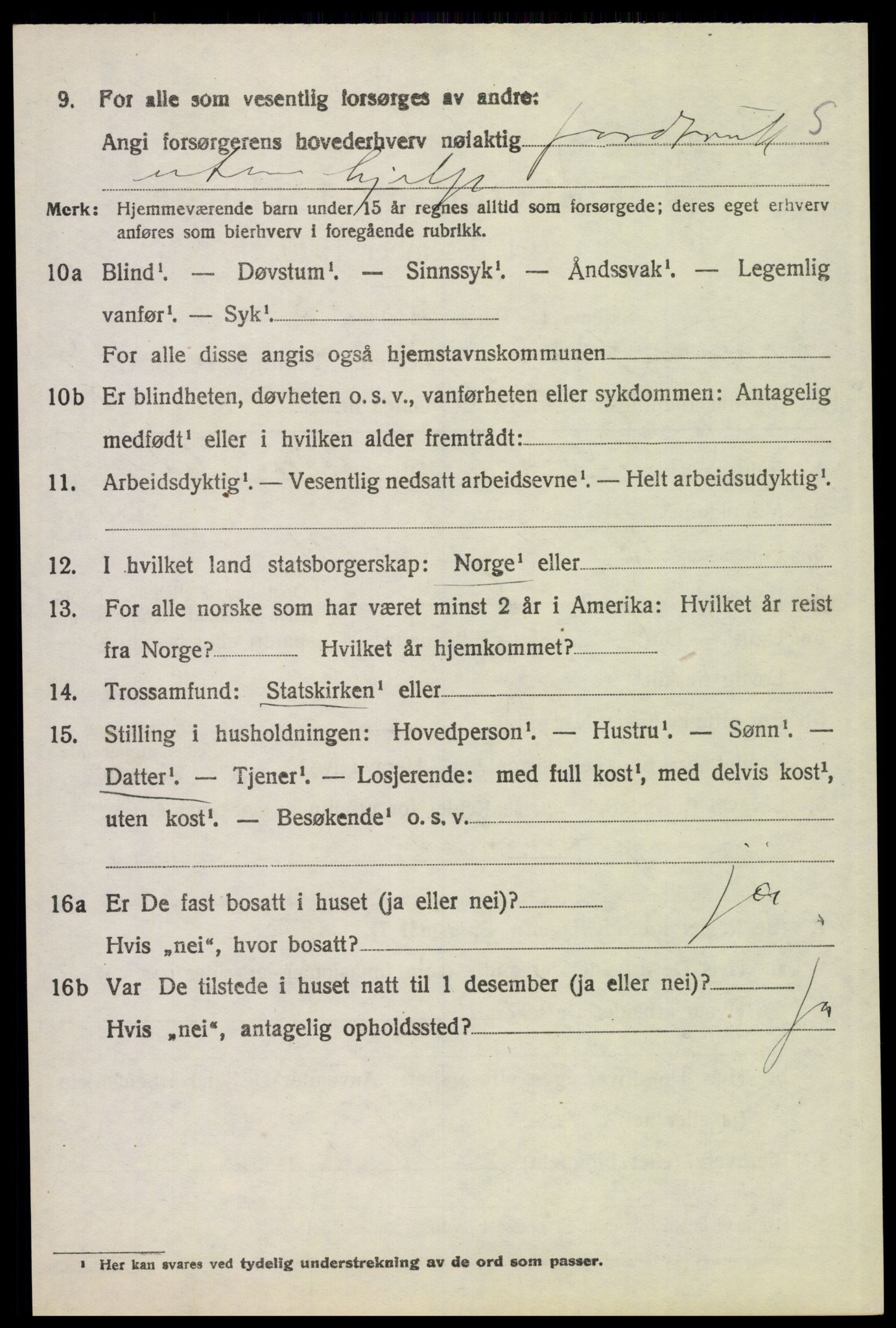 SAH, 1920 census for Tynset, 1920, p. 9211