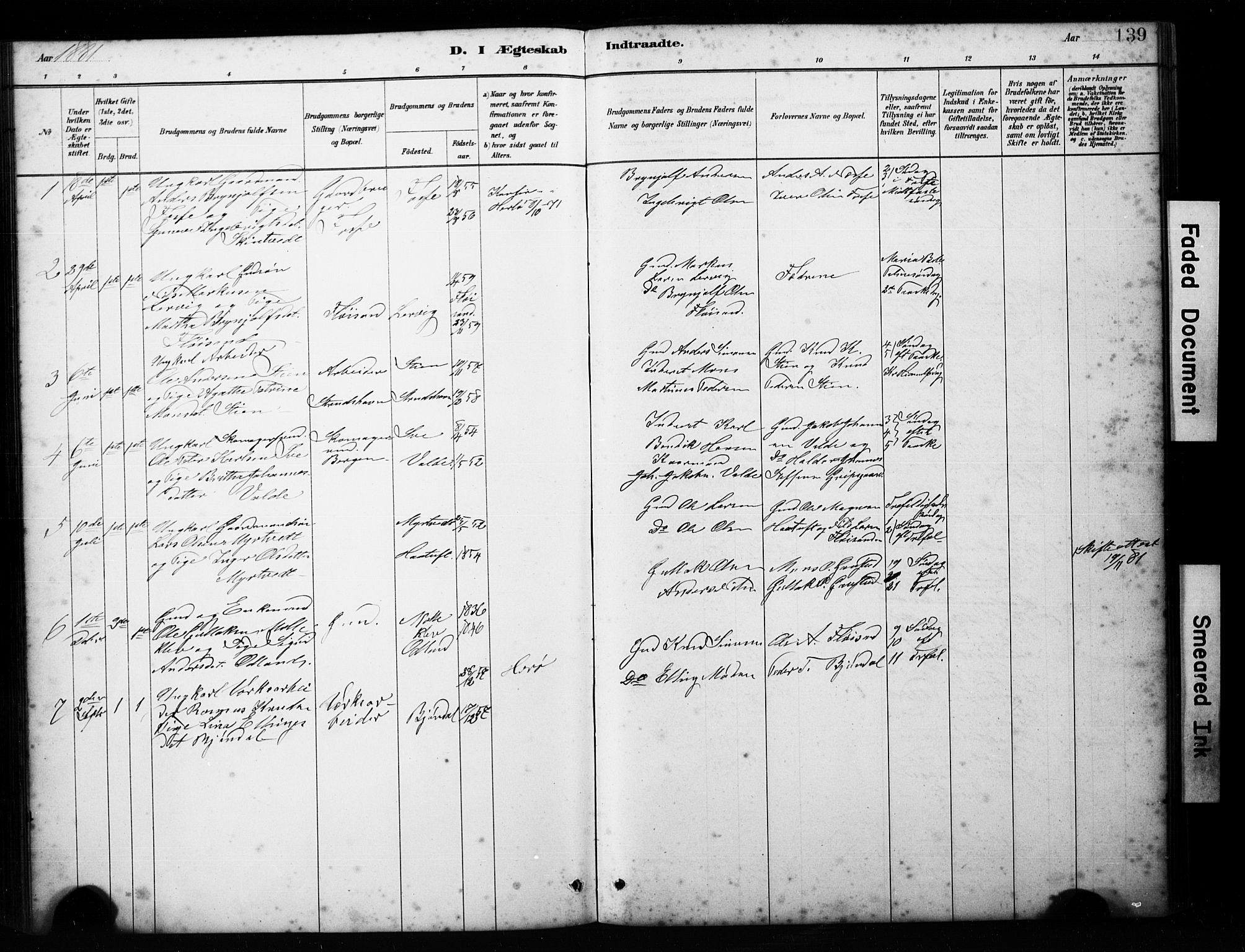 Alversund Sokneprestembete, SAB/A-73901/H/Ha/Hab: Parish register (copy) no. C 3, 1881-1894, p. 139