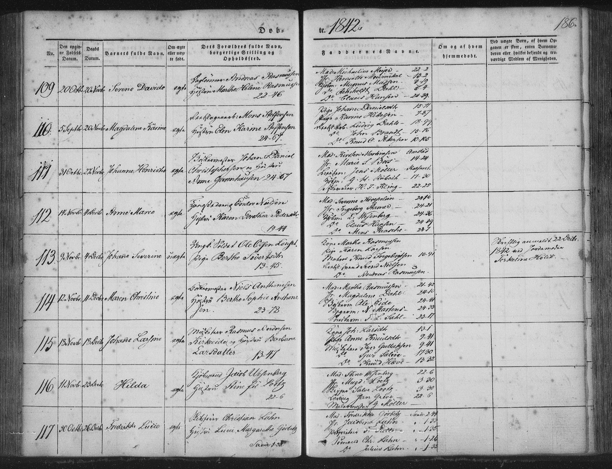 Korskirken sokneprestembete, SAB/A-76101/H/Haa/L0016: Parish register (official) no. B 2, 1841-1851, p. 186