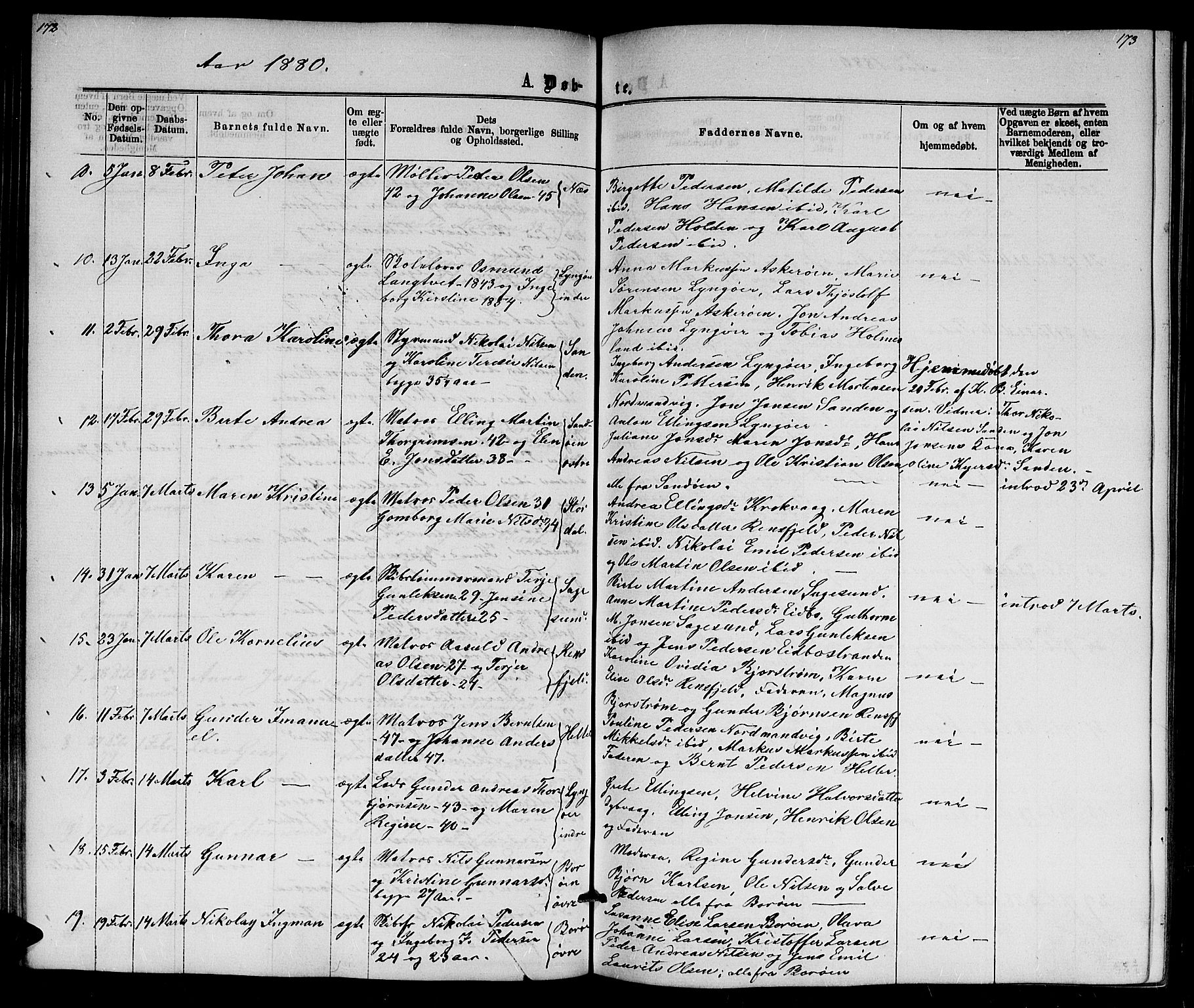 Dypvåg sokneprestkontor, SAK/1111-0007/F/Fb/Fba/L0012: Parish register (copy) no. B 12, 1872-1886, p. 172-173