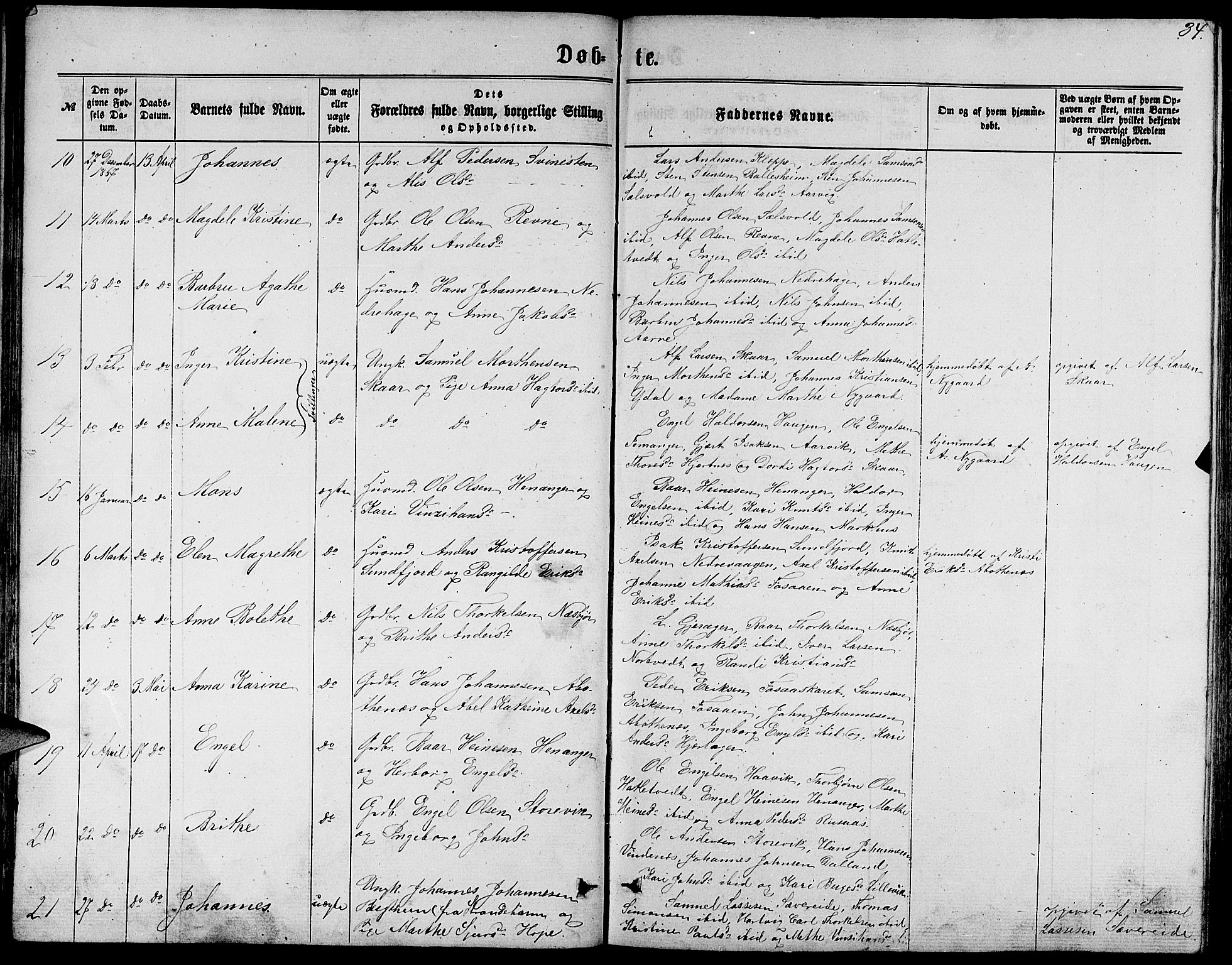 Fusa sokneprestembete, SAB/A-75401/H/Hab: Parish register (copy) no. C 1, 1861-1885, p. 34