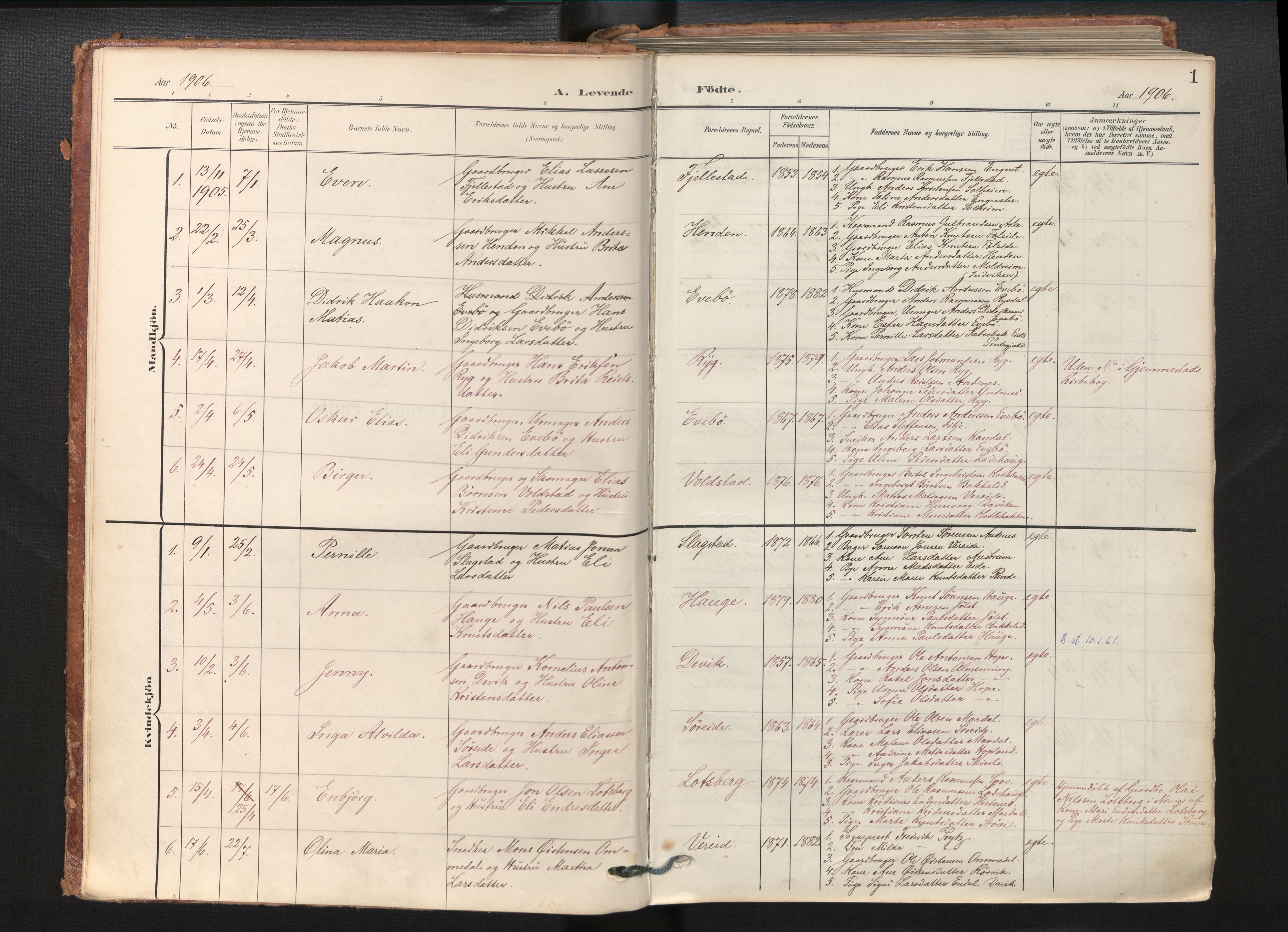 Gloppen sokneprestembete, SAB/A-80101/H/Haa/Haab/L0002: Parish register (official) no. B 2, 1906-1932, p. 1a