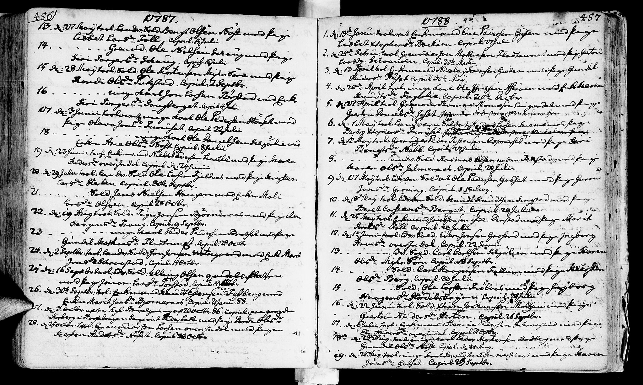 Ministerialprotokoller, klokkerbøker og fødselsregistre - Sør-Trøndelag, AV/SAT-A-1456/646/L0605: Parish register (official) no. 646A03, 1751-1790, p. 456-457