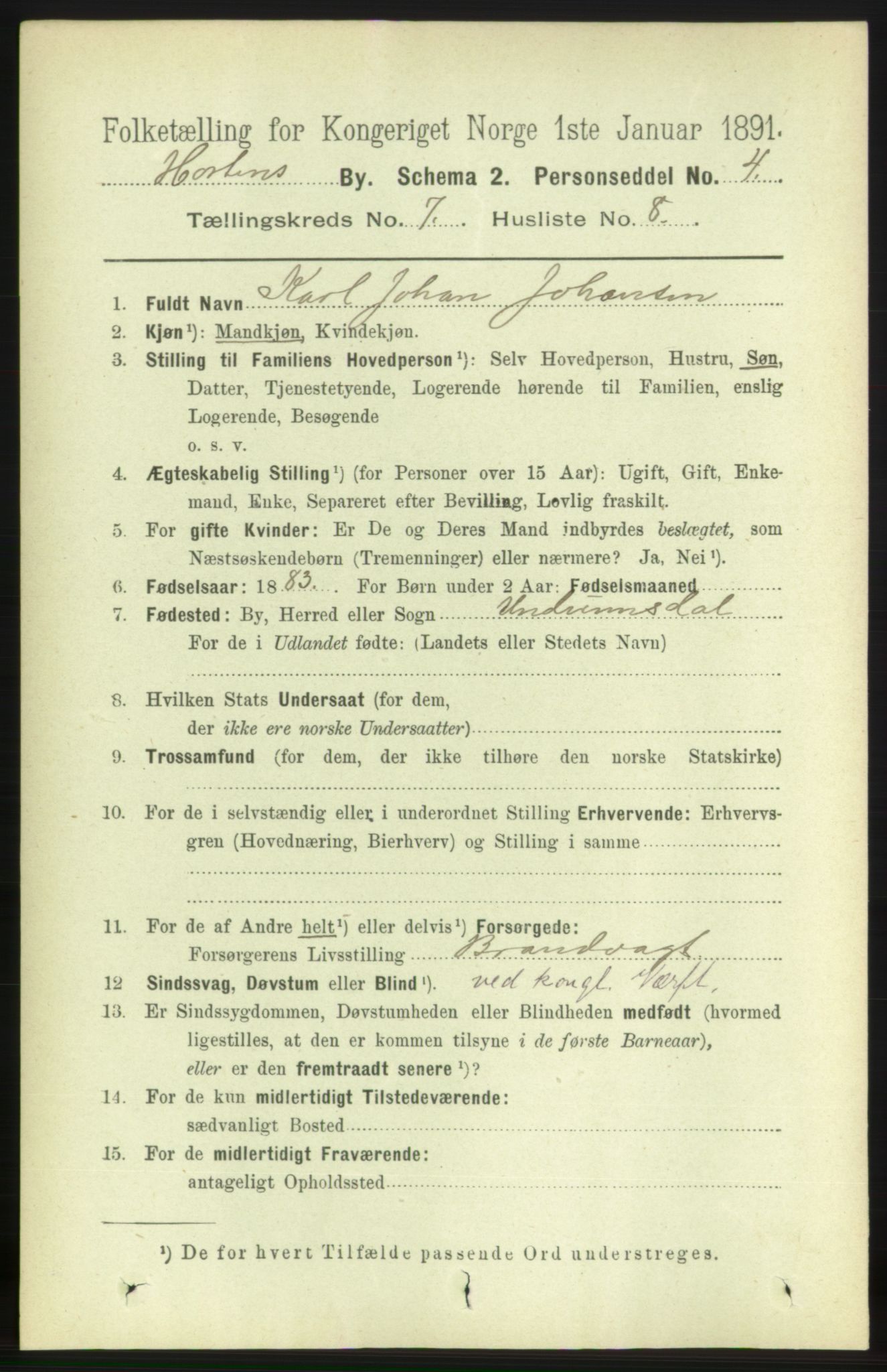 RA, 1891 census for 0703 Horten, 1891, p. 4474