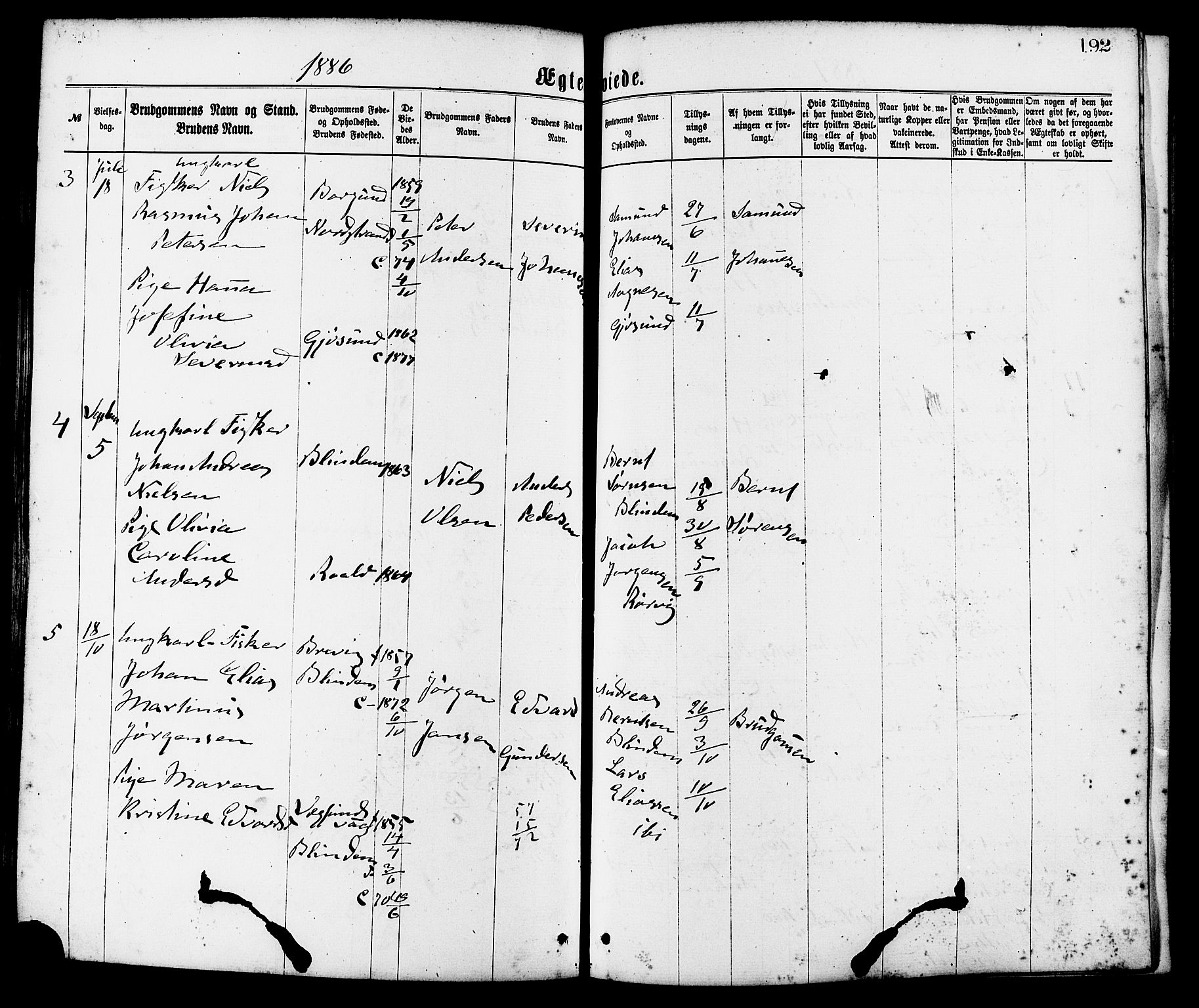 Ministerialprotokoller, klokkerbøker og fødselsregistre - Møre og Romsdal, SAT/A-1454/537/L0519: Parish register (official) no. 537A03, 1876-1889, p. 192