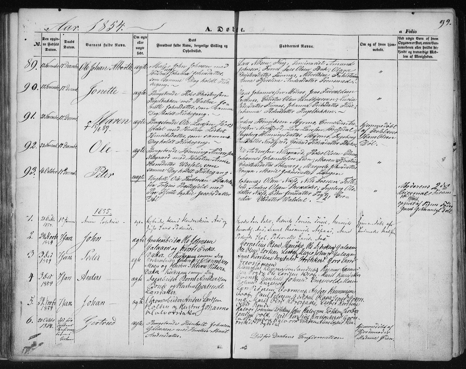 Ministerialprotokoller, klokkerbøker og fødselsregistre - Sør-Trøndelag, AV/SAT-A-1456/681/L0931: Parish register (official) no. 681A09, 1845-1859, p. 99