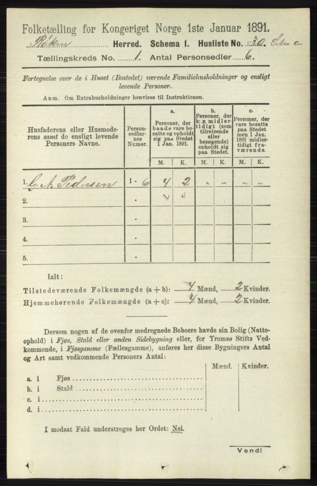 RA, 1891 census for 0627 Røyken, 1891, p. 52