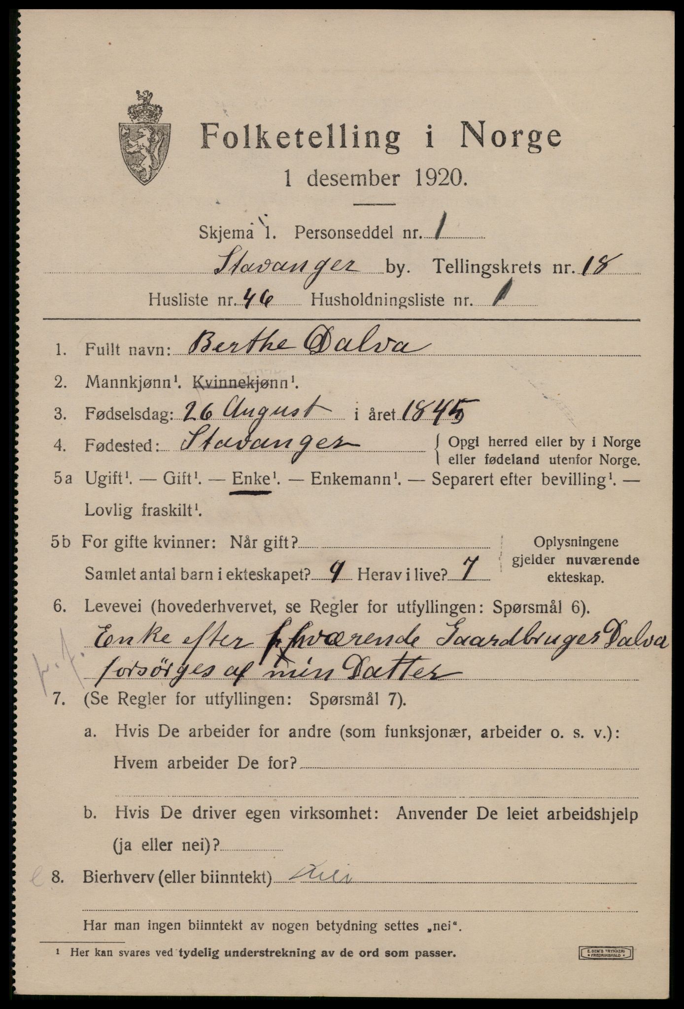 SAST, 1920 census for Stavanger, 1920, p. 67310