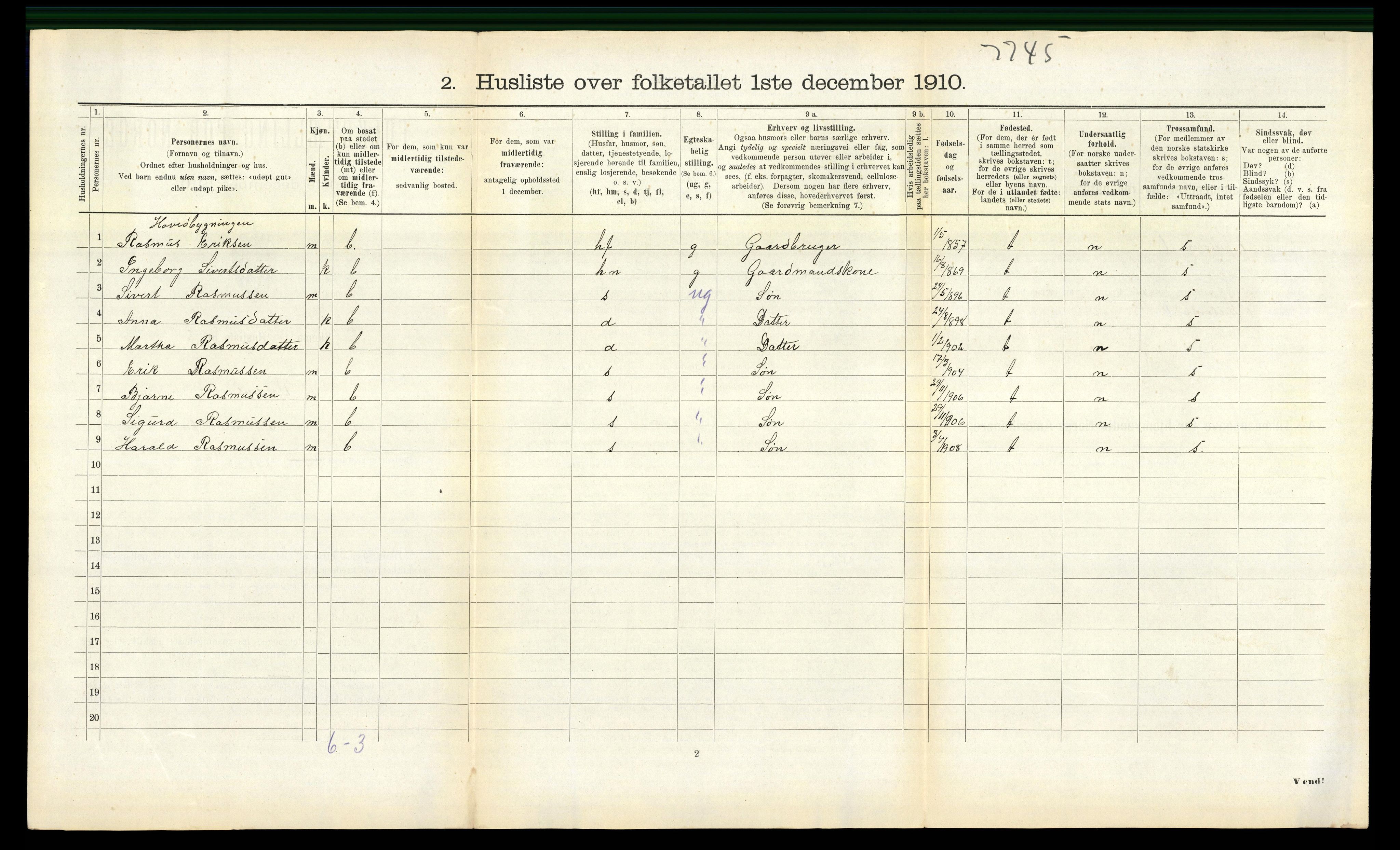 RA, 1910 census for Volda, 1910, p. 963