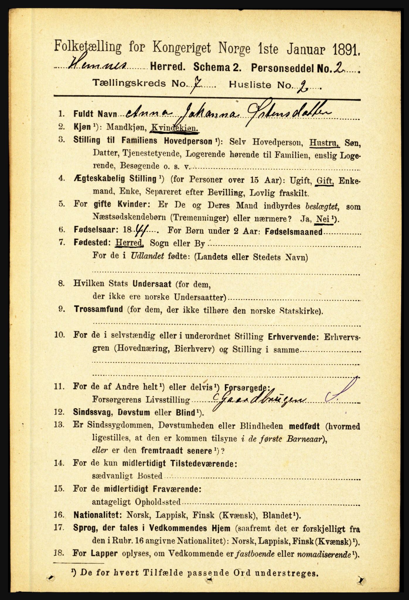 RA, 1891 census for 1832 Hemnes, 1891, p. 3257