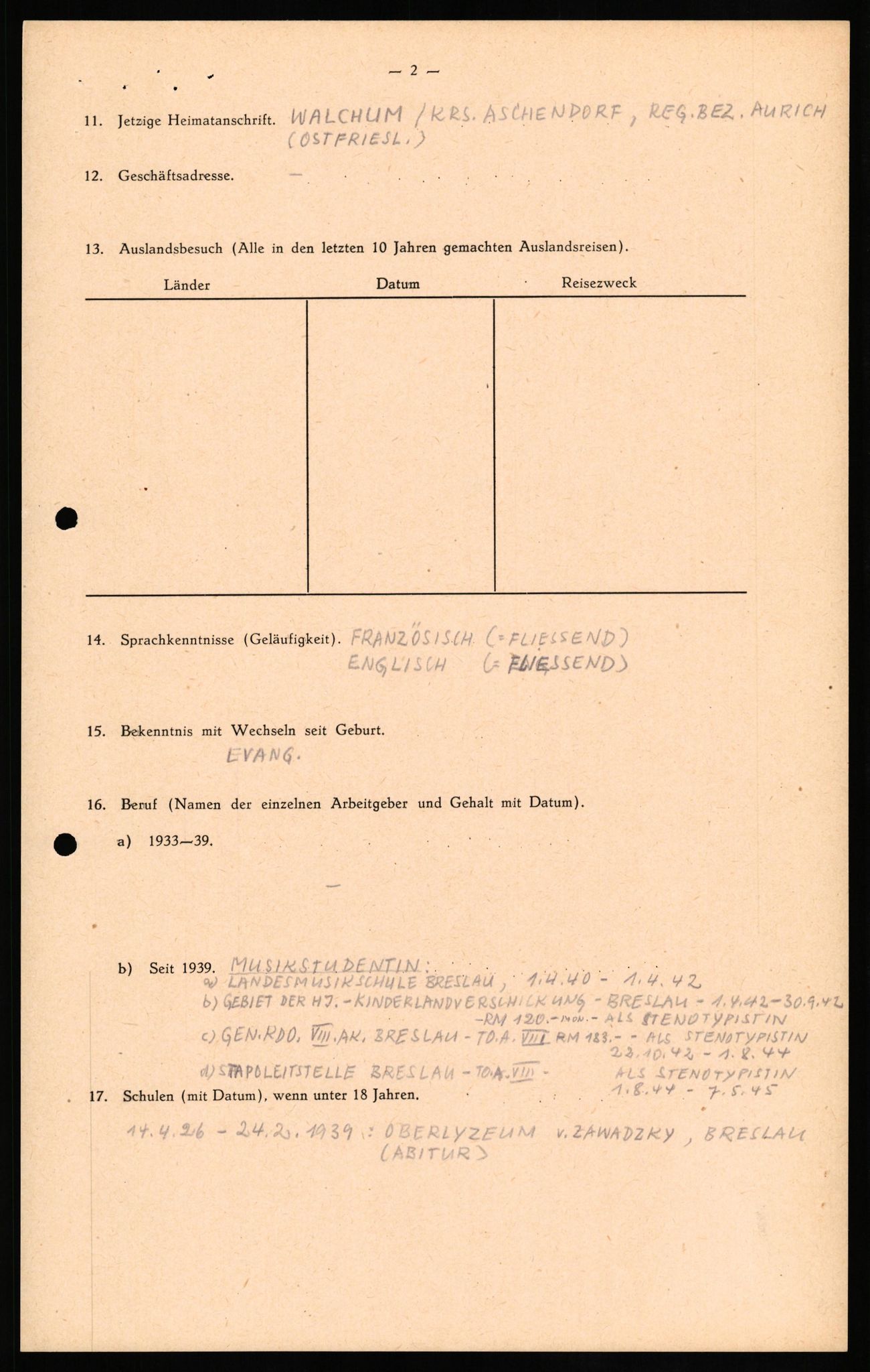 Forsvaret, Forsvarets overkommando II, AV/RA-RAFA-3915/D/Db/L0020: CI Questionaires. Tyske okkupasjonsstyrker i Norge. Tyskere., 1945-1946, p. 100