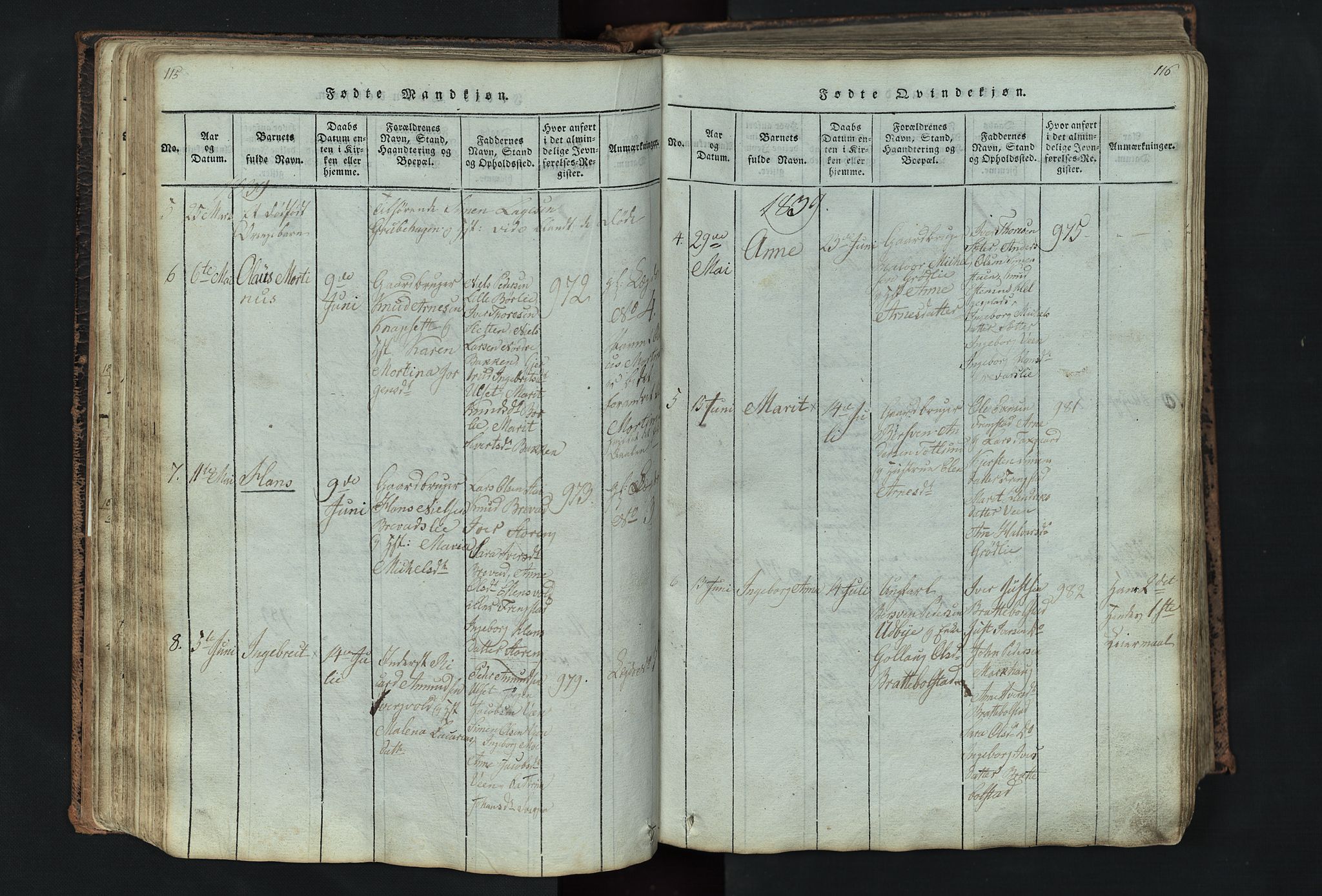 Kvikne prestekontor, SAH/PREST-064/H/Ha/Hab/L0001: Parish register (copy) no. 1, 1815-1895, p. 115-116
