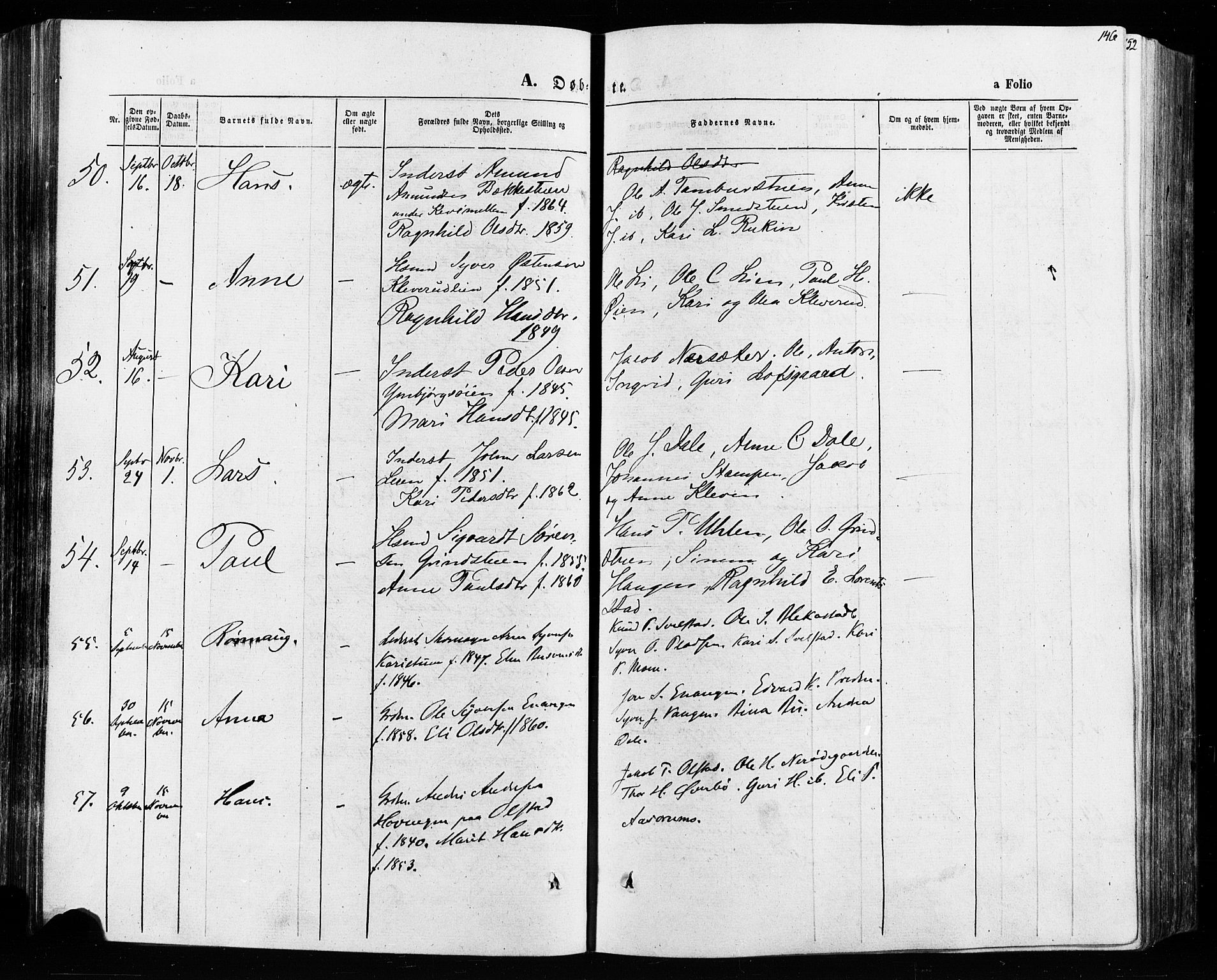 Vågå prestekontor, AV/SAH-PREST-076/H/Ha/Haa/L0007: Parish register (official) no. 7 /3, 1872-1886, p. 146