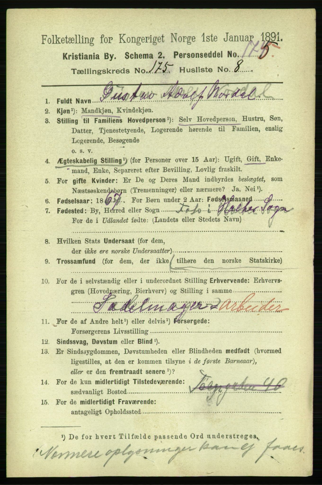 RA, 1891 census for 0301 Kristiania, 1891, p. 105513