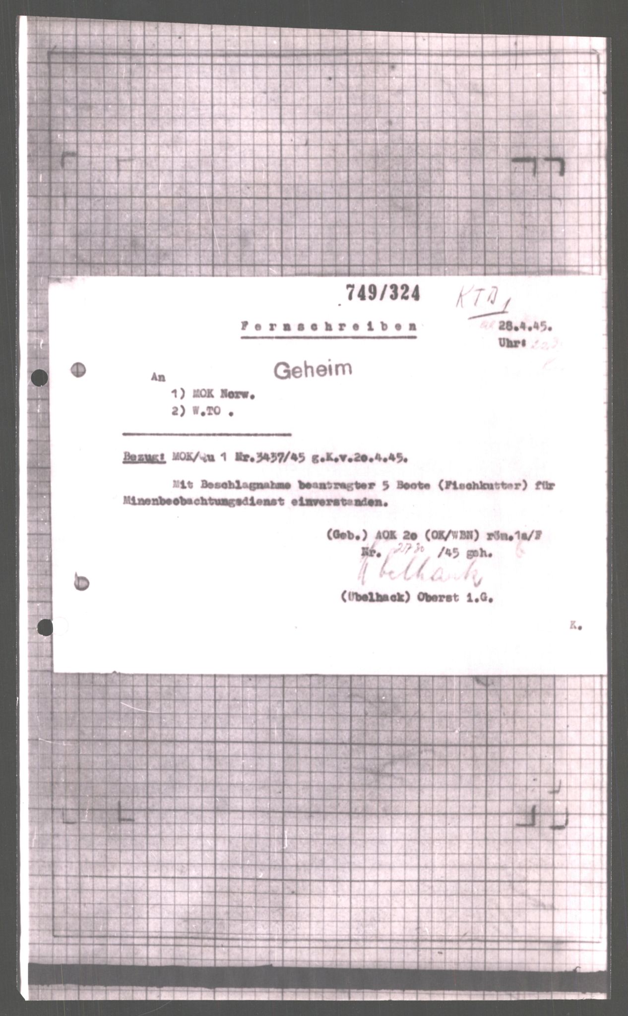 Forsvarets Overkommando. 2 kontor. Arkiv 11.4. Spredte tyske arkivsaker, AV/RA-RAFA-7031/D/Dar/Dara/L0004: Krigsdagbøker for 20. Gebirgs-Armee-Oberkommando (AOK 20), 1945, p. 809