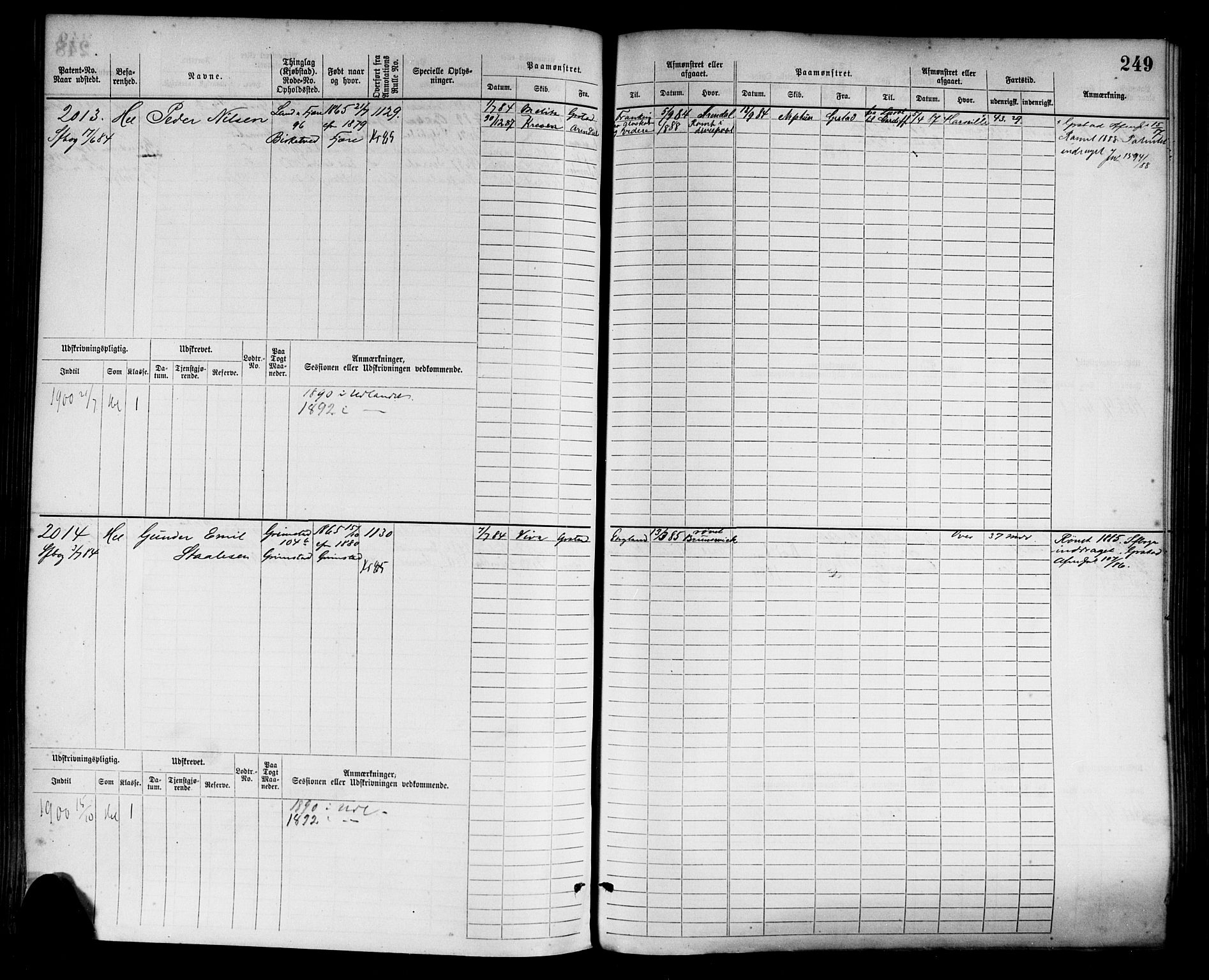 Grimstad mønstringskrets, AV/SAK-2031-0013/F/Fb/L0003: Hovedrulle nr 1517-2276, F-6, 1877-1888, p. 257