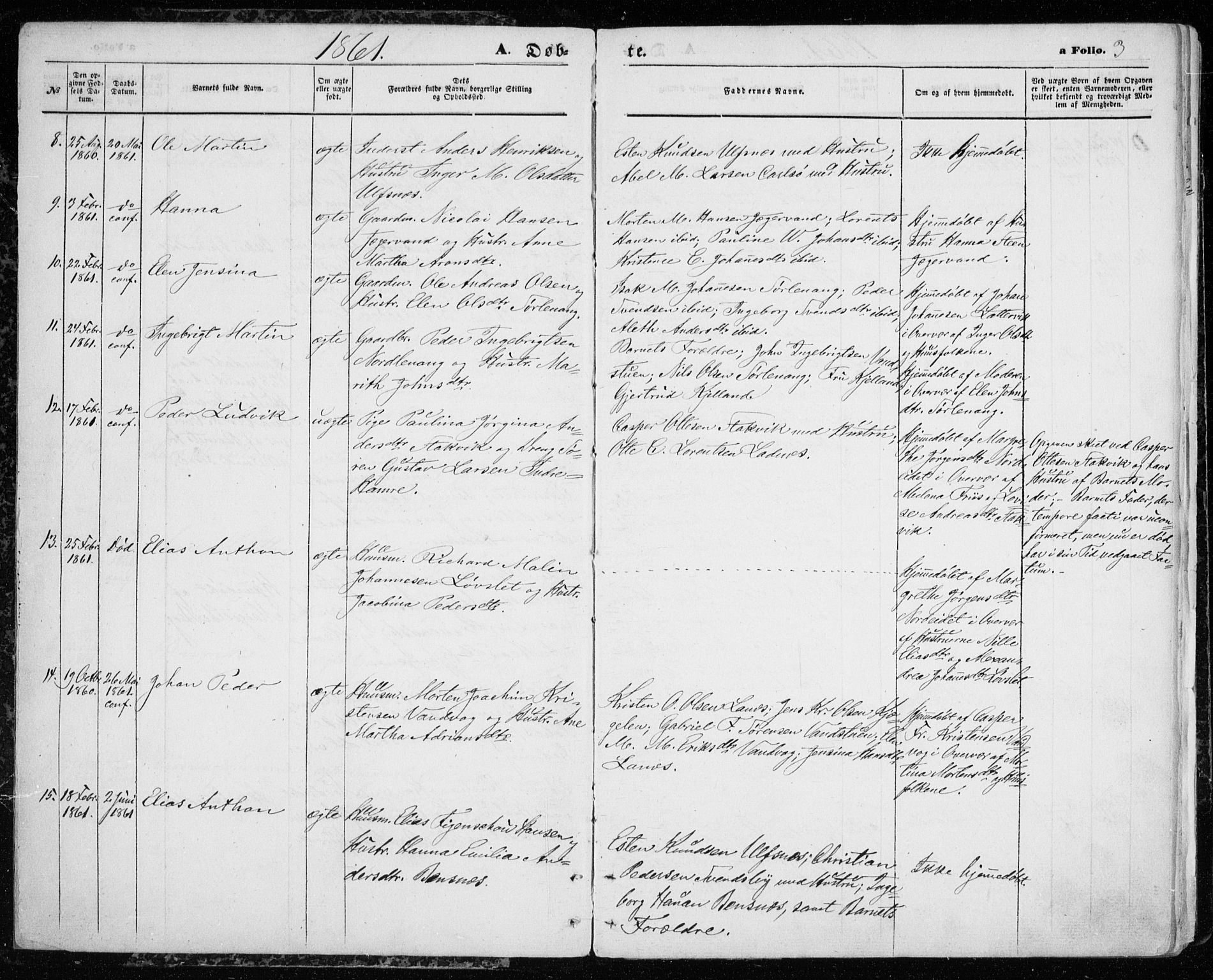 Karlsøy sokneprestembete, AV/SATØ-S-1299/H/Ha/Haa/L0004kirke: Parish register (official) no. 4, 1861-1871, p. 3