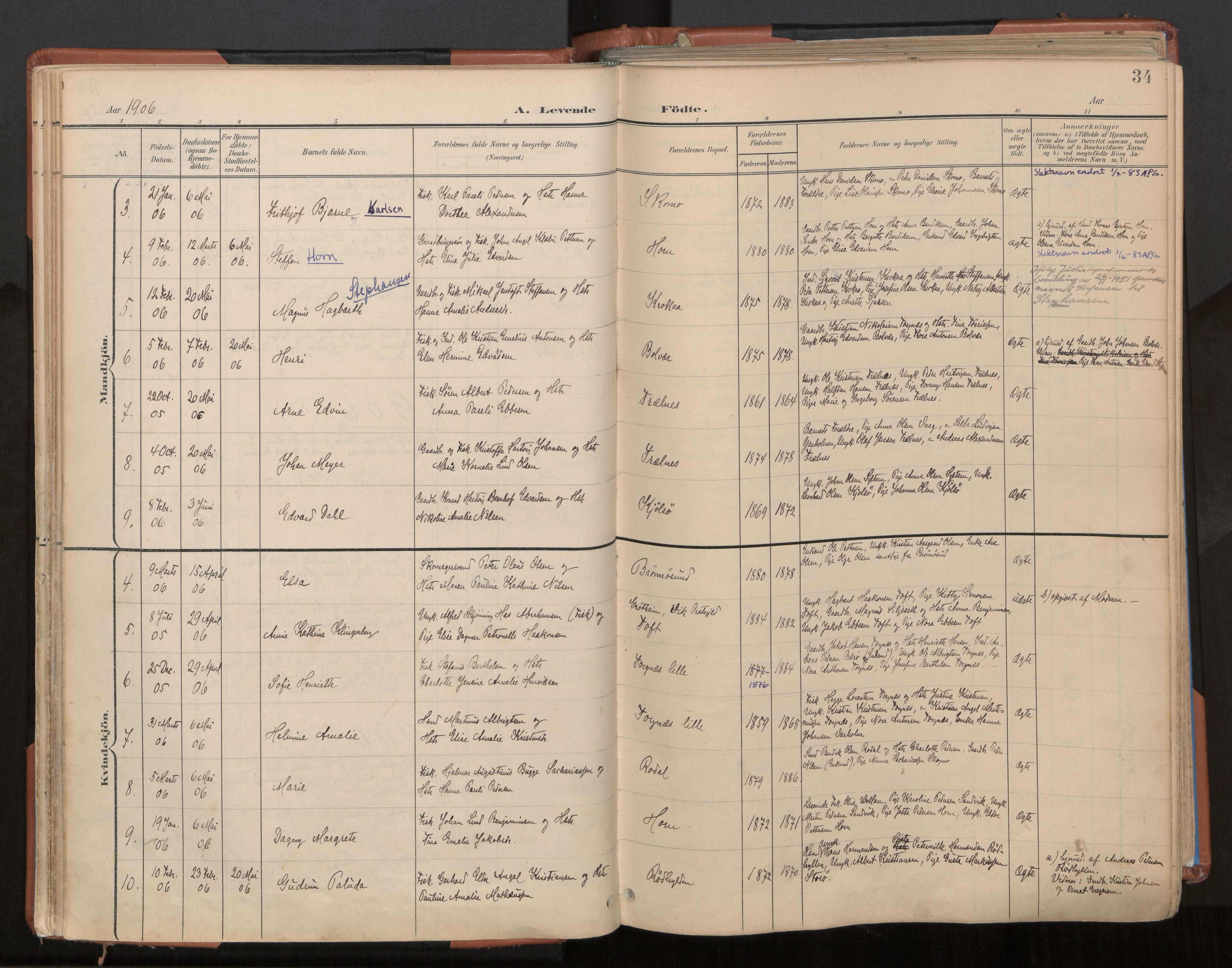 Ministerialprotokoller, klokkerbøker og fødselsregistre - Nordland, SAT/A-1459/813/L0201: Parish register (official) no. 813A11, 1901-1918, p. 34