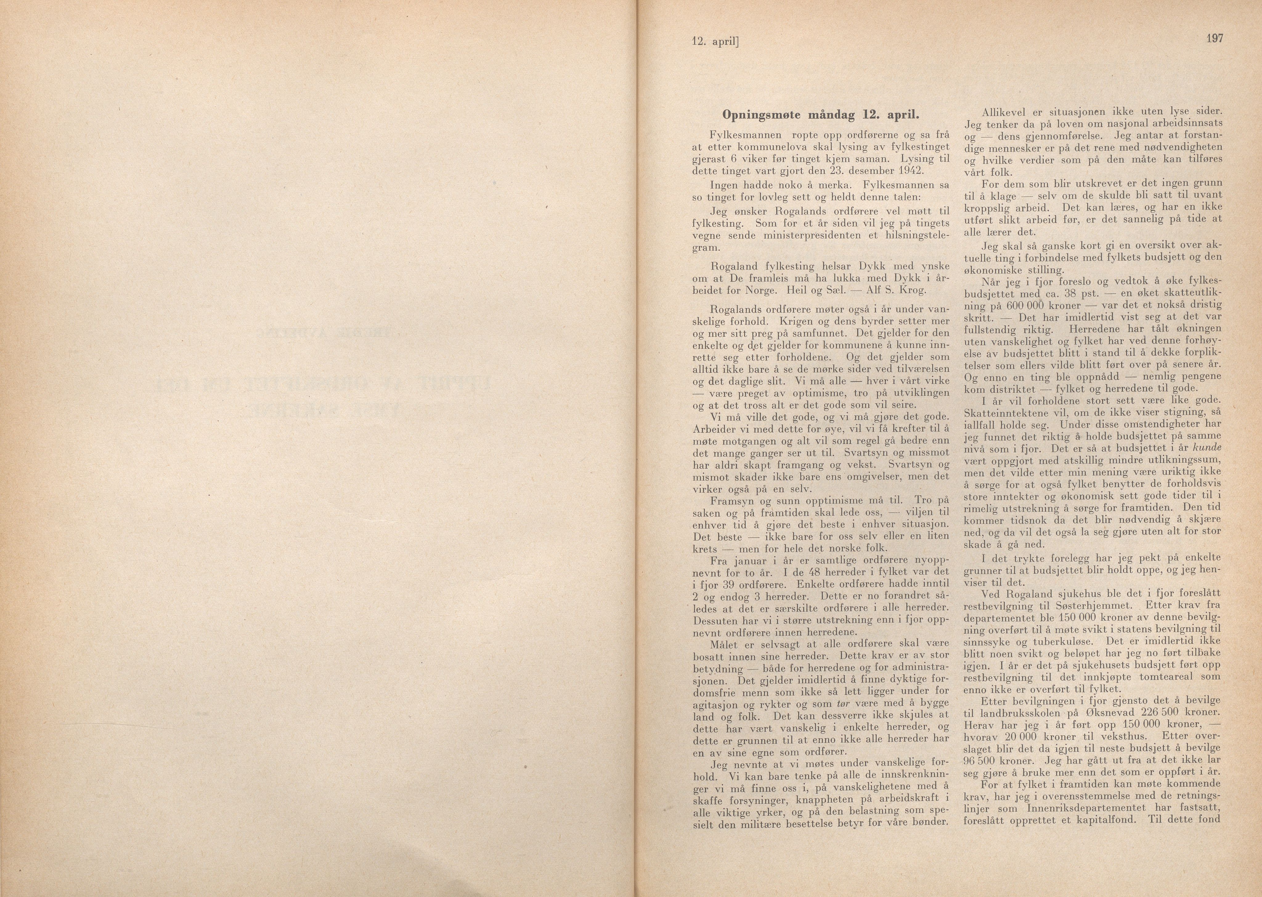 Rogaland fylkeskommune - Fylkesrådmannen , IKAR/A-900/A/Aa/Aaa/L0062: Møtebok , 1943, p. 197