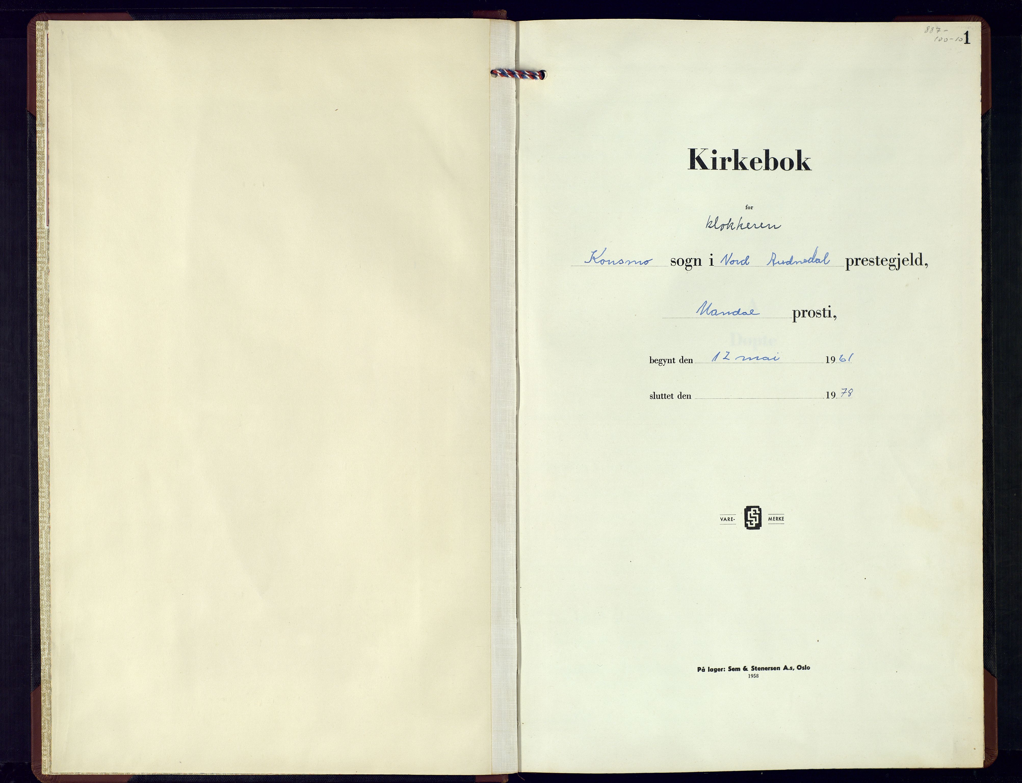 Nord-Audnedal sokneprestkontor, SAK/1111-0032/F/Fb/Fba/L0008: Parish register (copy) no. B-8, 1960-1978, p. 1