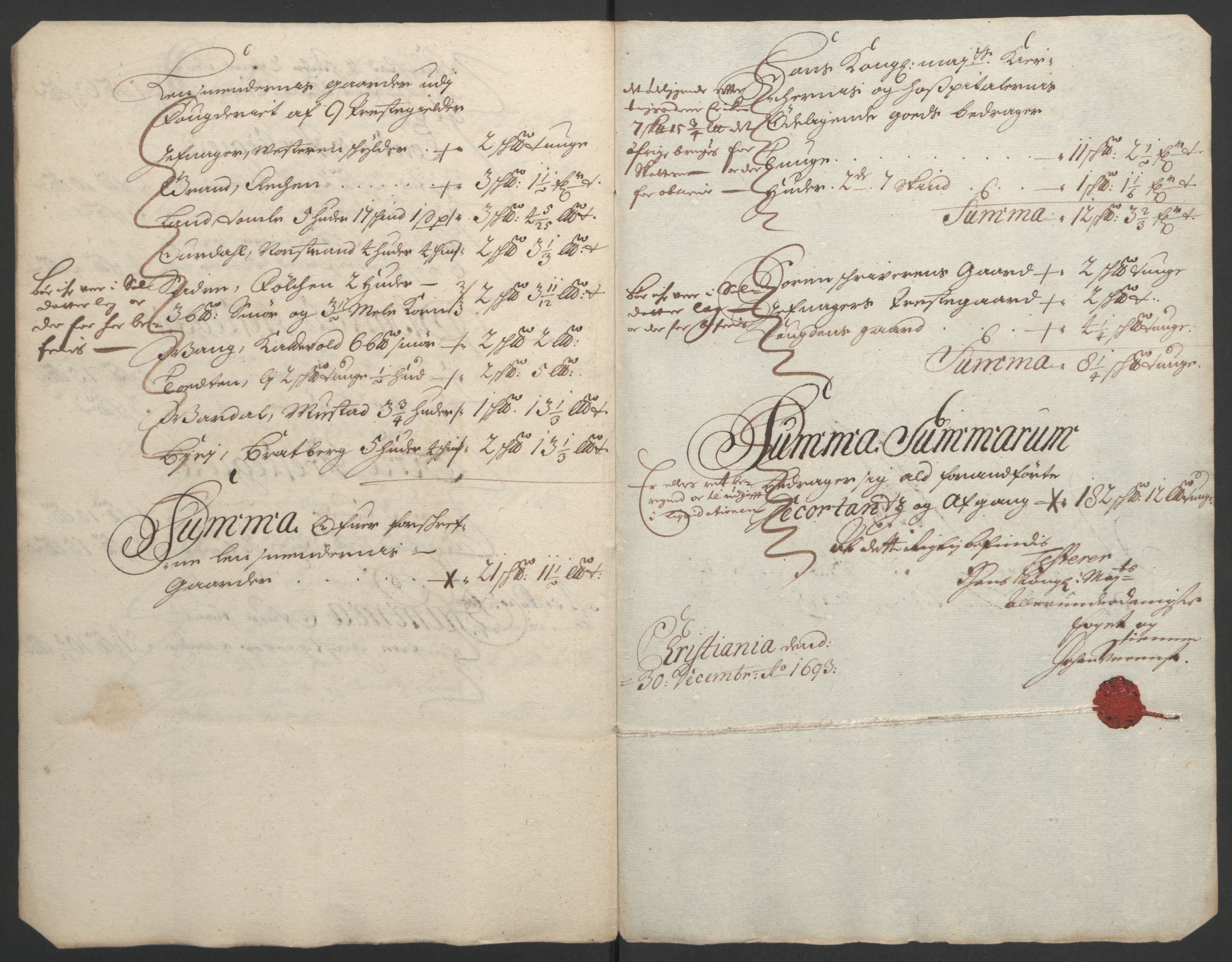 Rentekammeret inntil 1814, Reviderte regnskaper, Fogderegnskap, AV/RA-EA-4092/R18/L1292: Fogderegnskap Hadeland, Toten og Valdres, 1693-1694, p. 167
