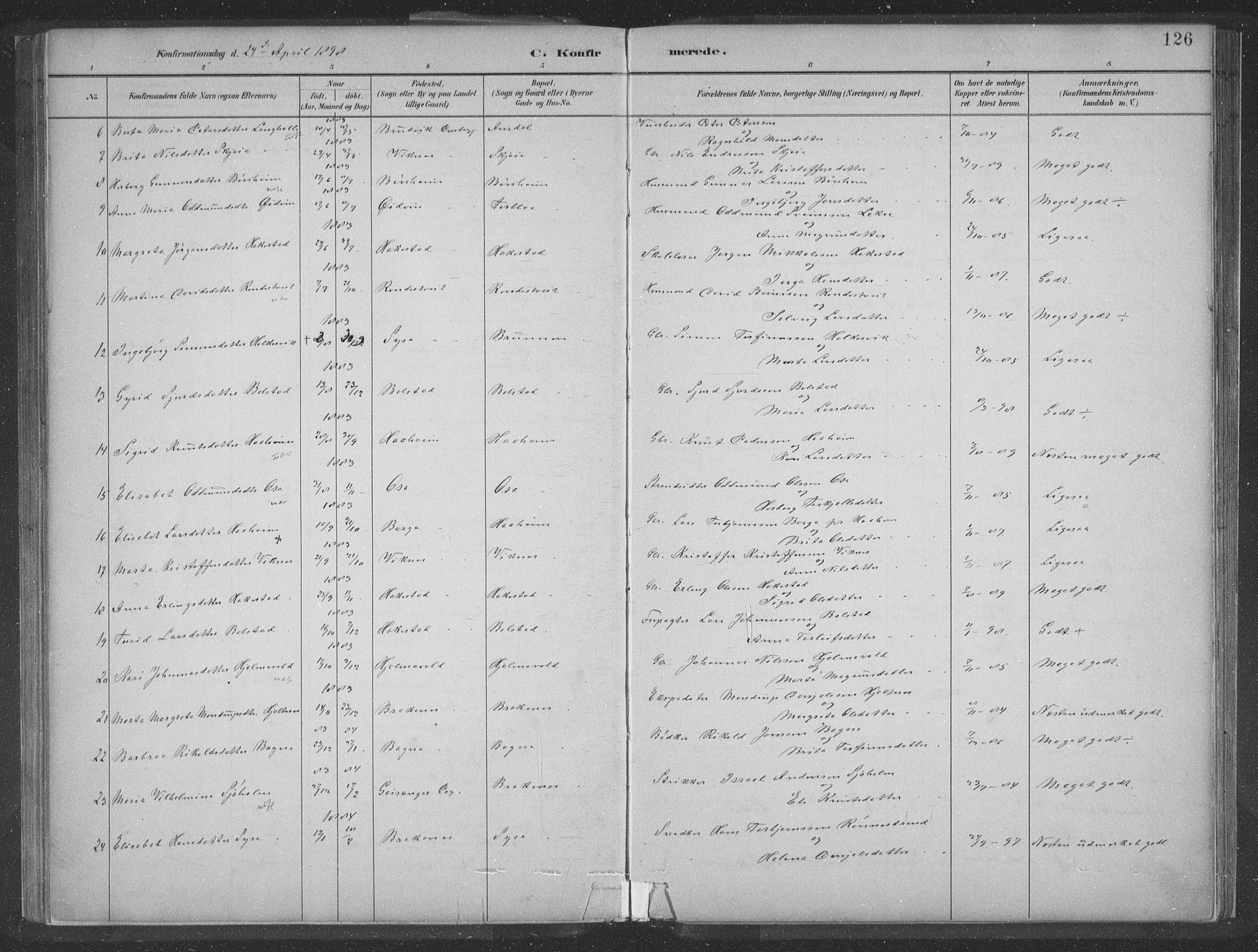 Ulvik sokneprestembete, SAB/A-78801/H/Hab: Parish register (copy) no. A 3, 1883-1908, p. 126