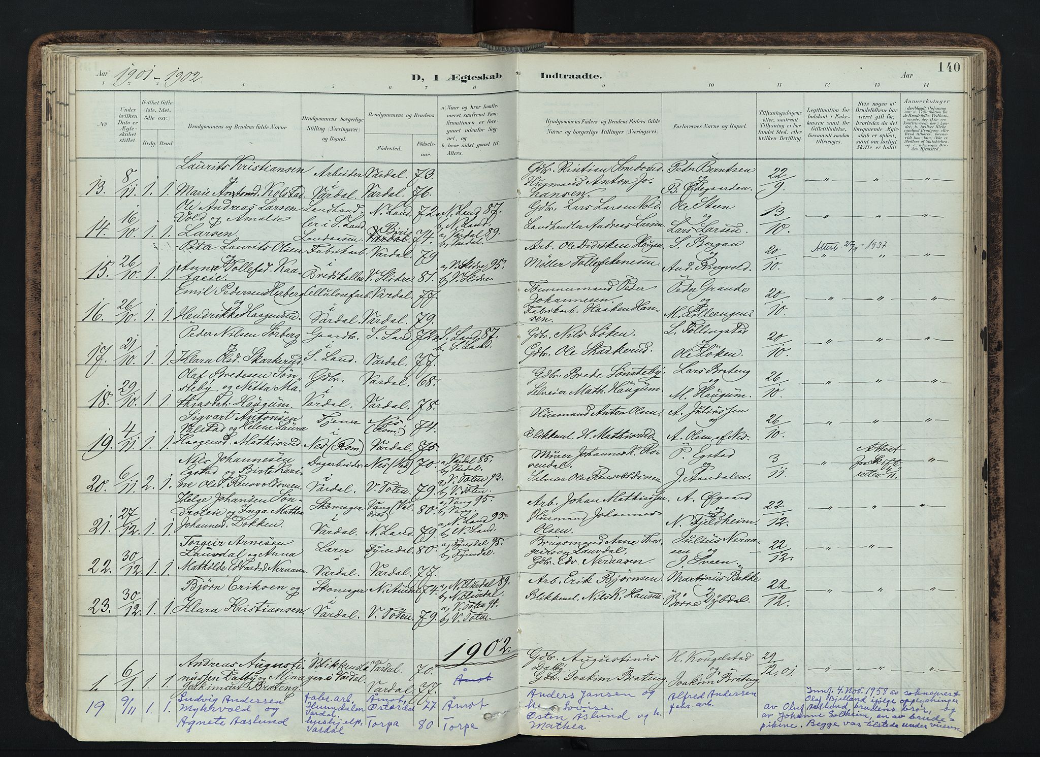 Vardal prestekontor, SAH/PREST-100/H/Ha/Haa/L0019: Parish register (official) no. 19, 1893-1907, p. 140