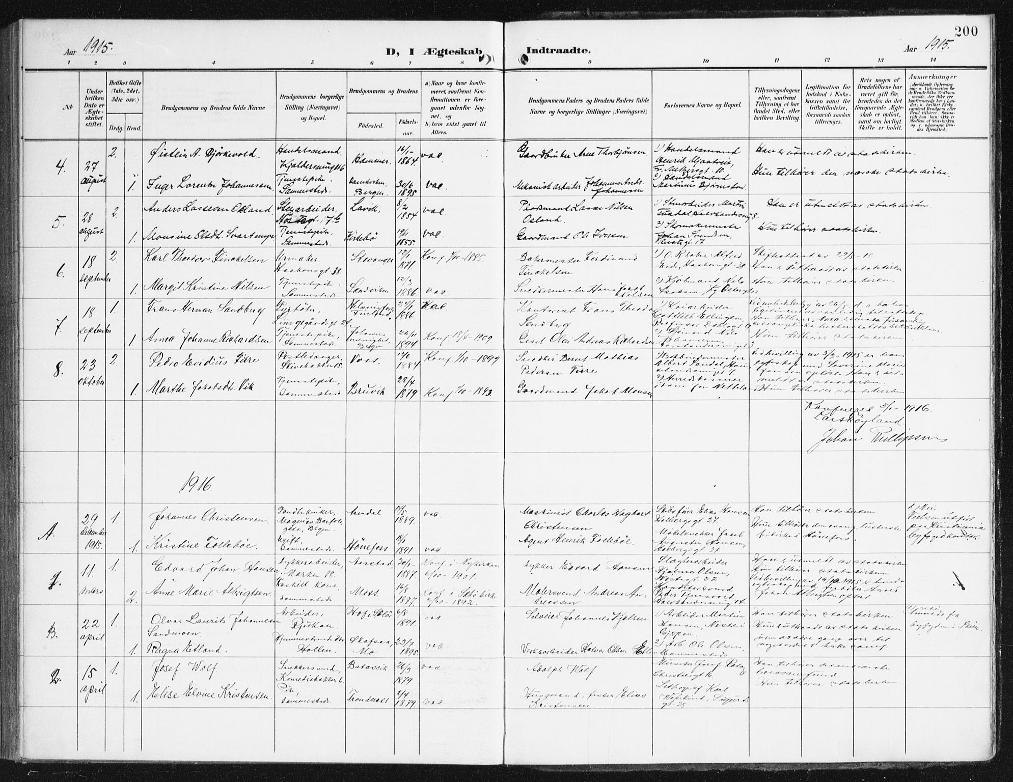 Domkirken sokneprestembete, SAB/A-74801/H/Haa/L0038: Parish register (official) no. D 5, 1906-1921, p. 200
