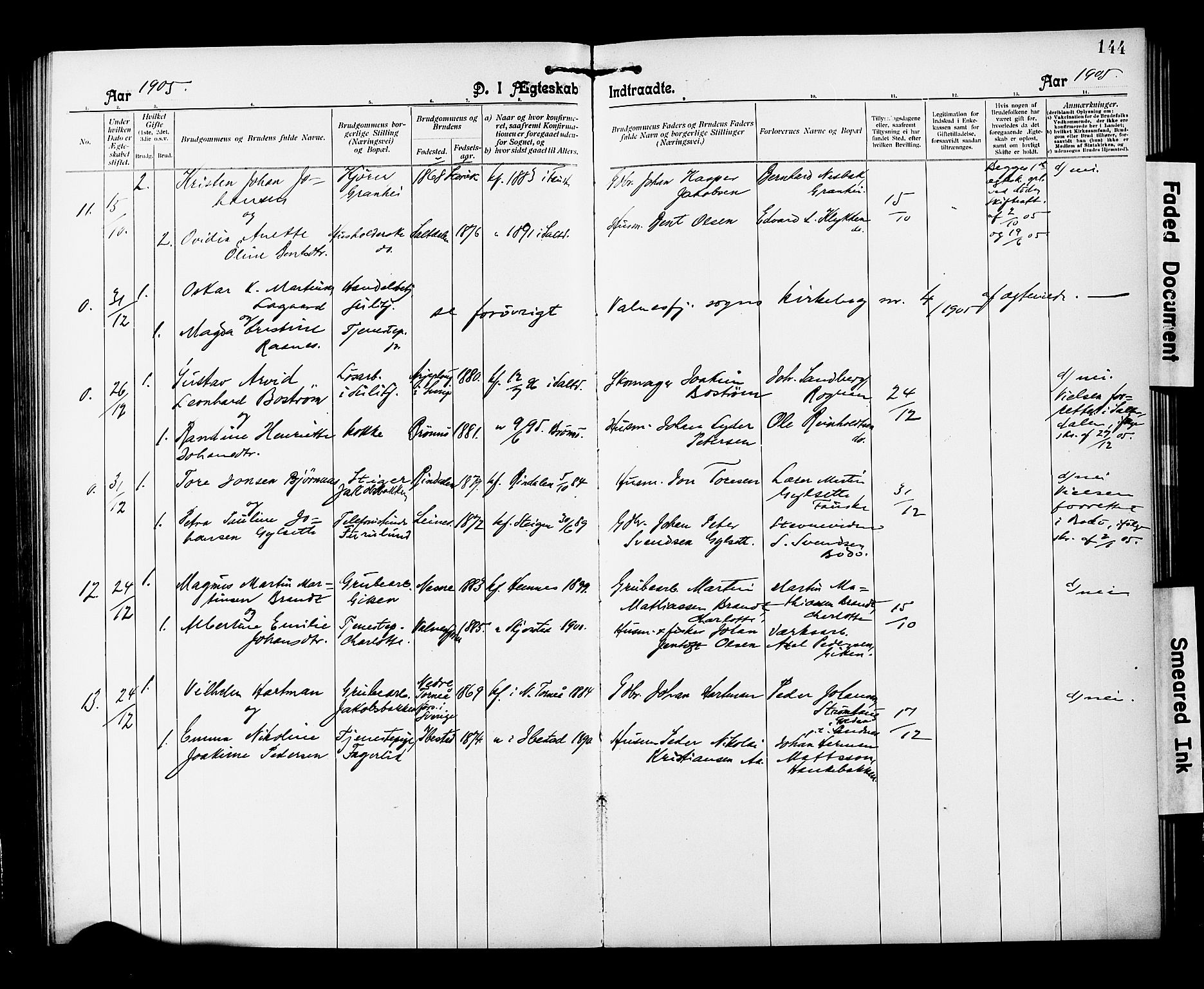 Ministerialprotokoller, klokkerbøker og fødselsregistre - Nordland, AV/SAT-A-1459/850/L0709: Parish register (official) no. 850A01, 1899-1909, p. 144