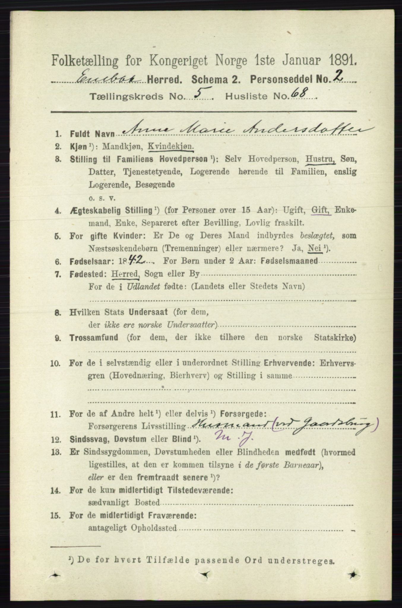 RA, 1891 census for 0229 Enebakk, 1891, p. 2401