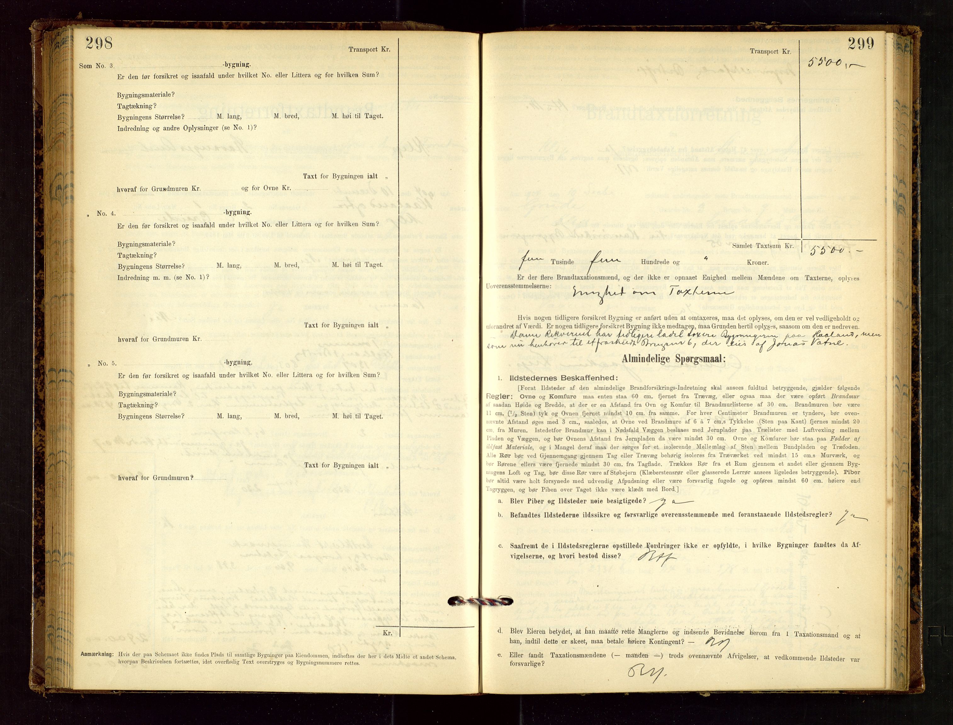 Klepp lensmannskontor, AV/SAST-A-100163/Goc/L0002: "Brandtaxationsprotokol" m/register, 1898-1902, p. 298-299