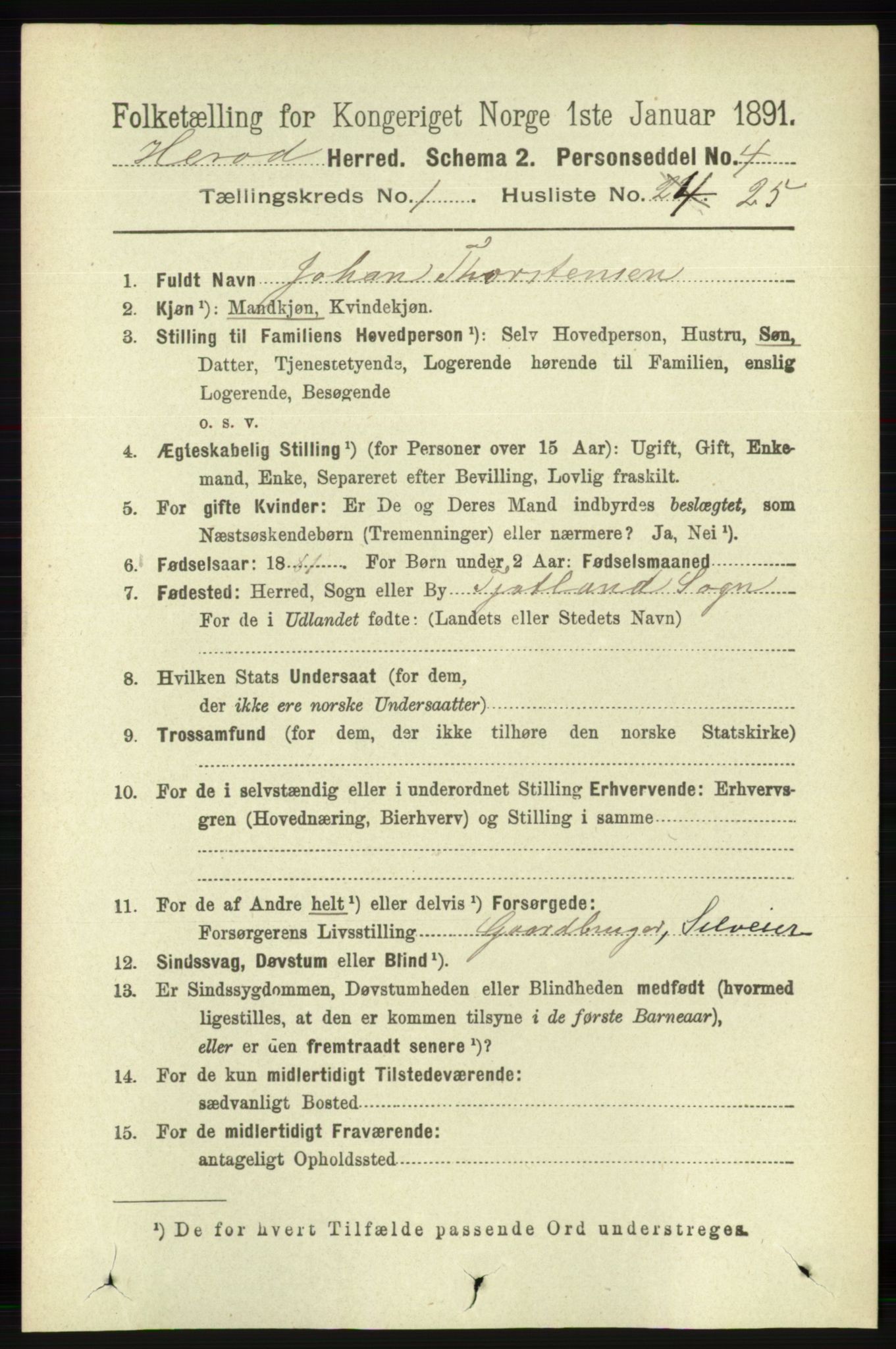 RA, 1891 census for 1039 Herad, 1891, p. 227