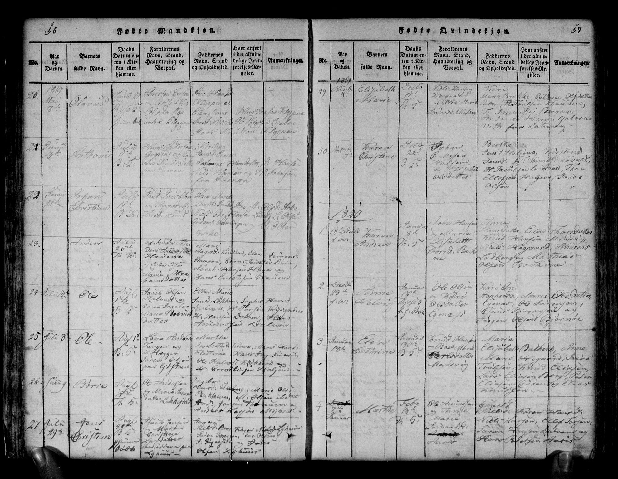 Brunlanes kirkebøker, AV/SAKO-A-342/G/Ga/L0001: Parish register (copy) no. I 1, 1814-1834, p. 56-57