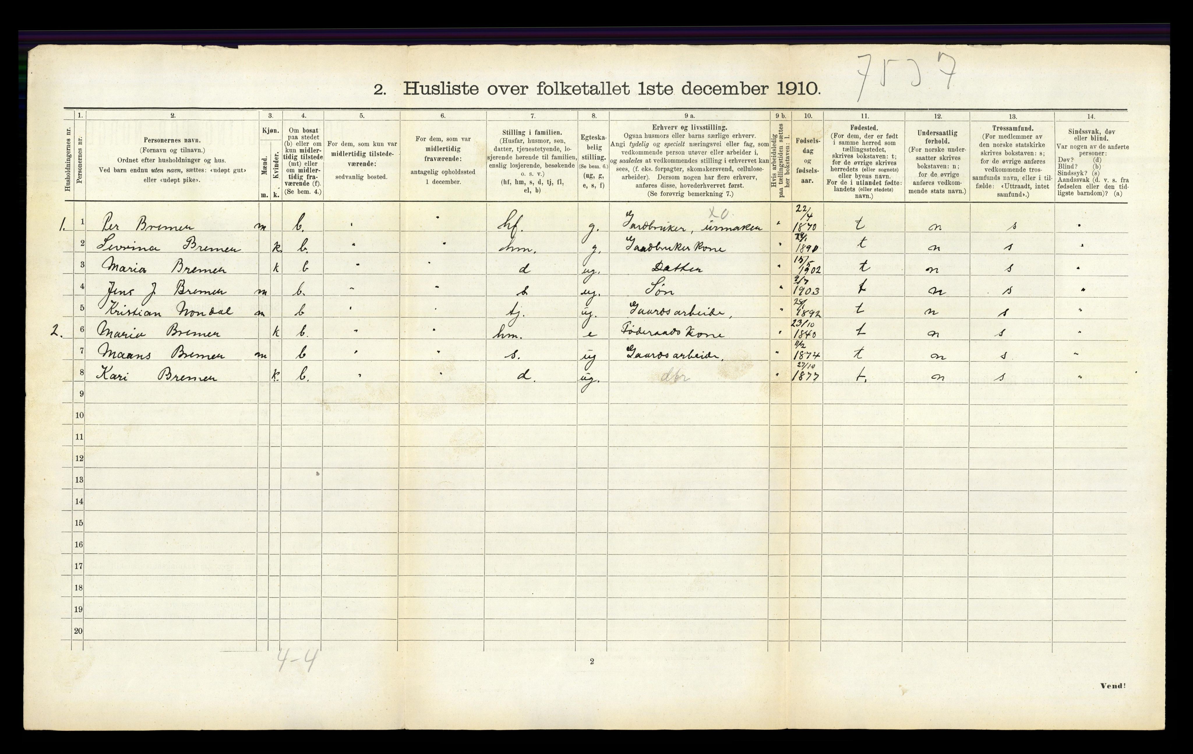 RA, 1910 census for Hafslo, 1910, p. 208