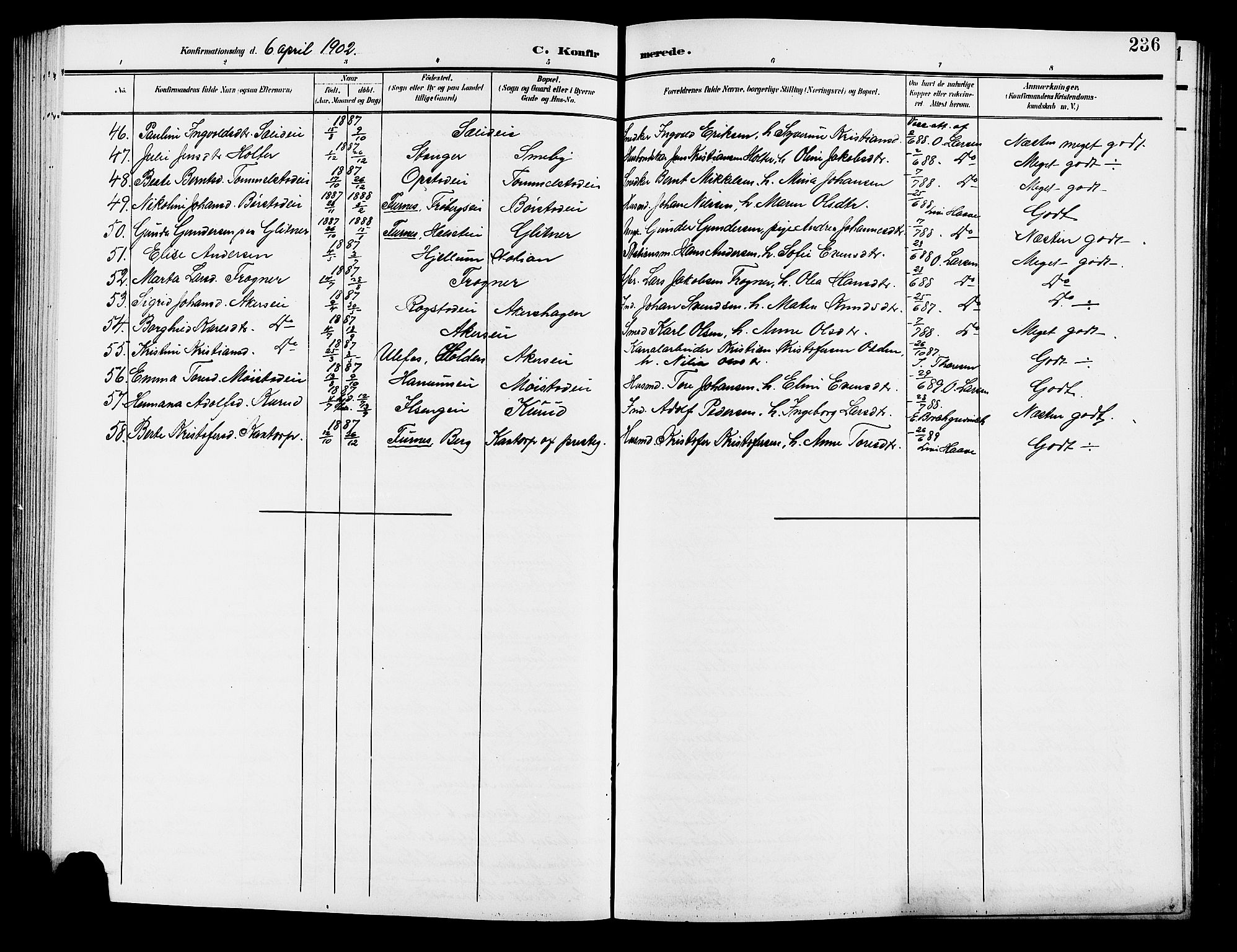 Vang prestekontor, Hedmark, SAH/PREST-008/H/Ha/Hab/L0014: Parish register (copy) no. 14, 1896-1914, p. 236