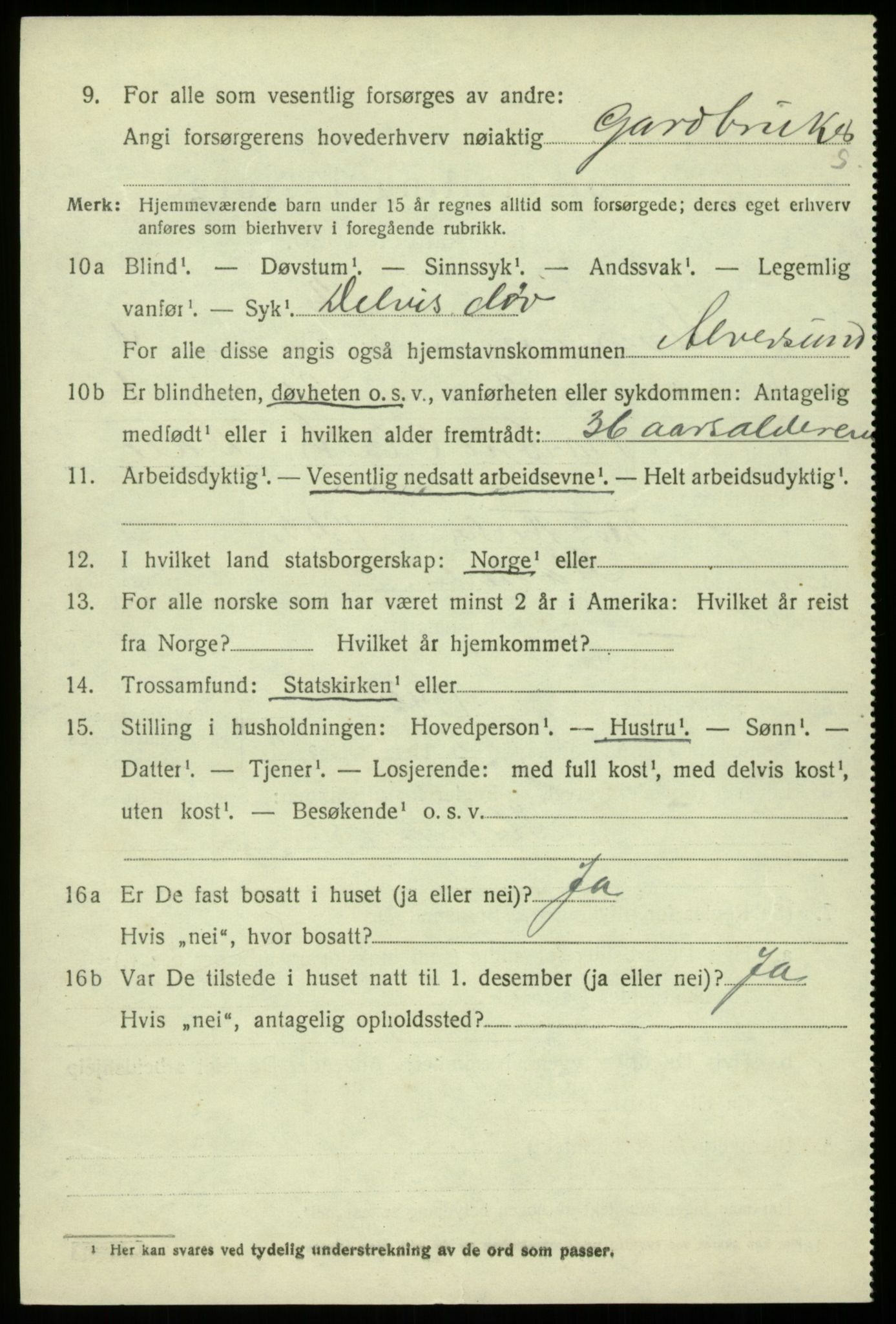 SAB, 1920 census for Alversund, 1920, p. 2683