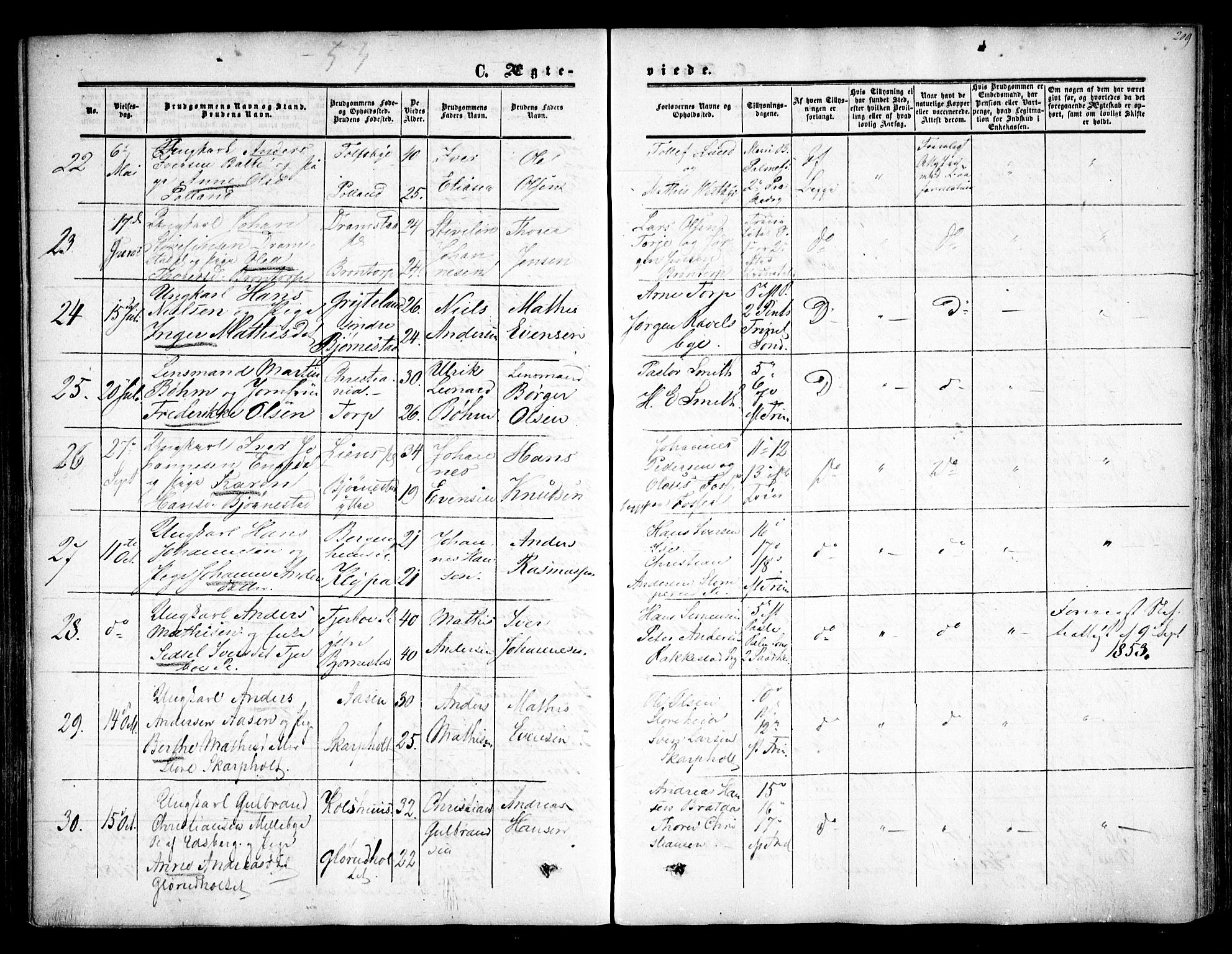 Rakkestad prestekontor Kirkebøker, AV/SAO-A-2008/F/Fa/L0009: Parish register (official) no. I 9, 1850-1856, p. 209