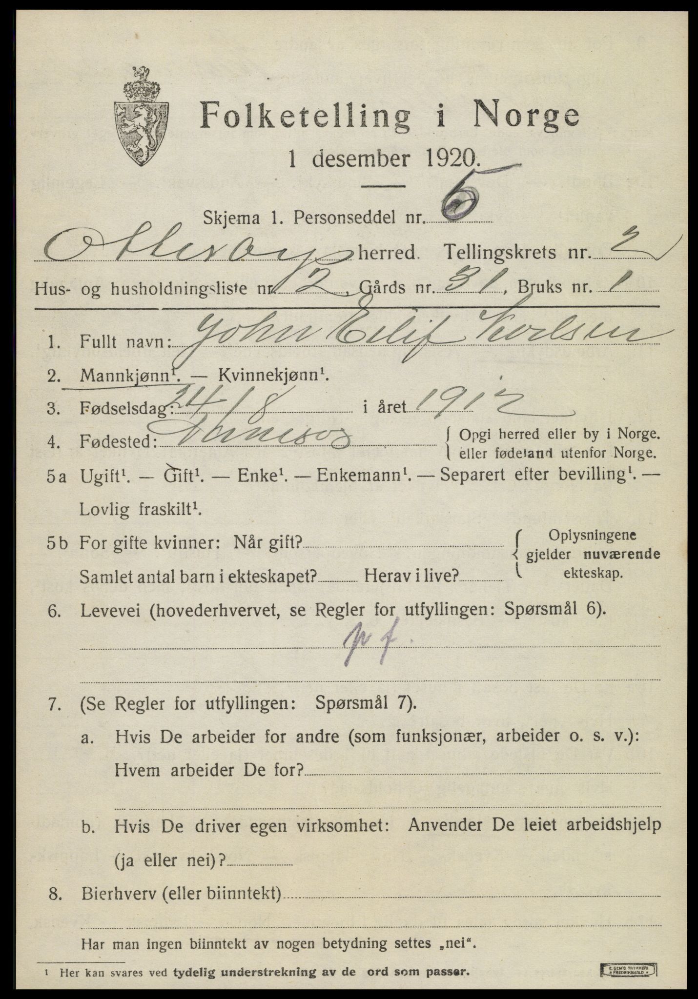 SAT, 1920 census for Otterøy, 1920, p. 1133