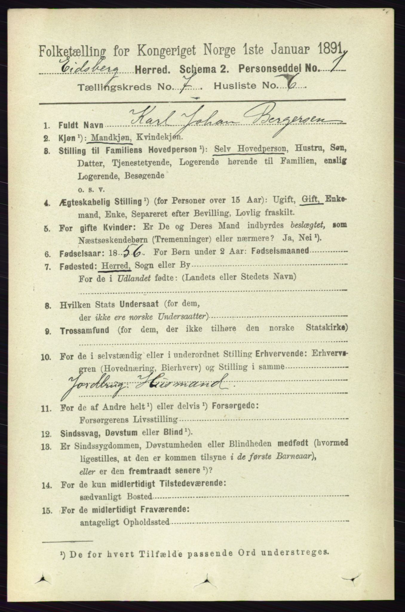 RA, 1891 census for 0125 Eidsberg, 1891, p. 4145