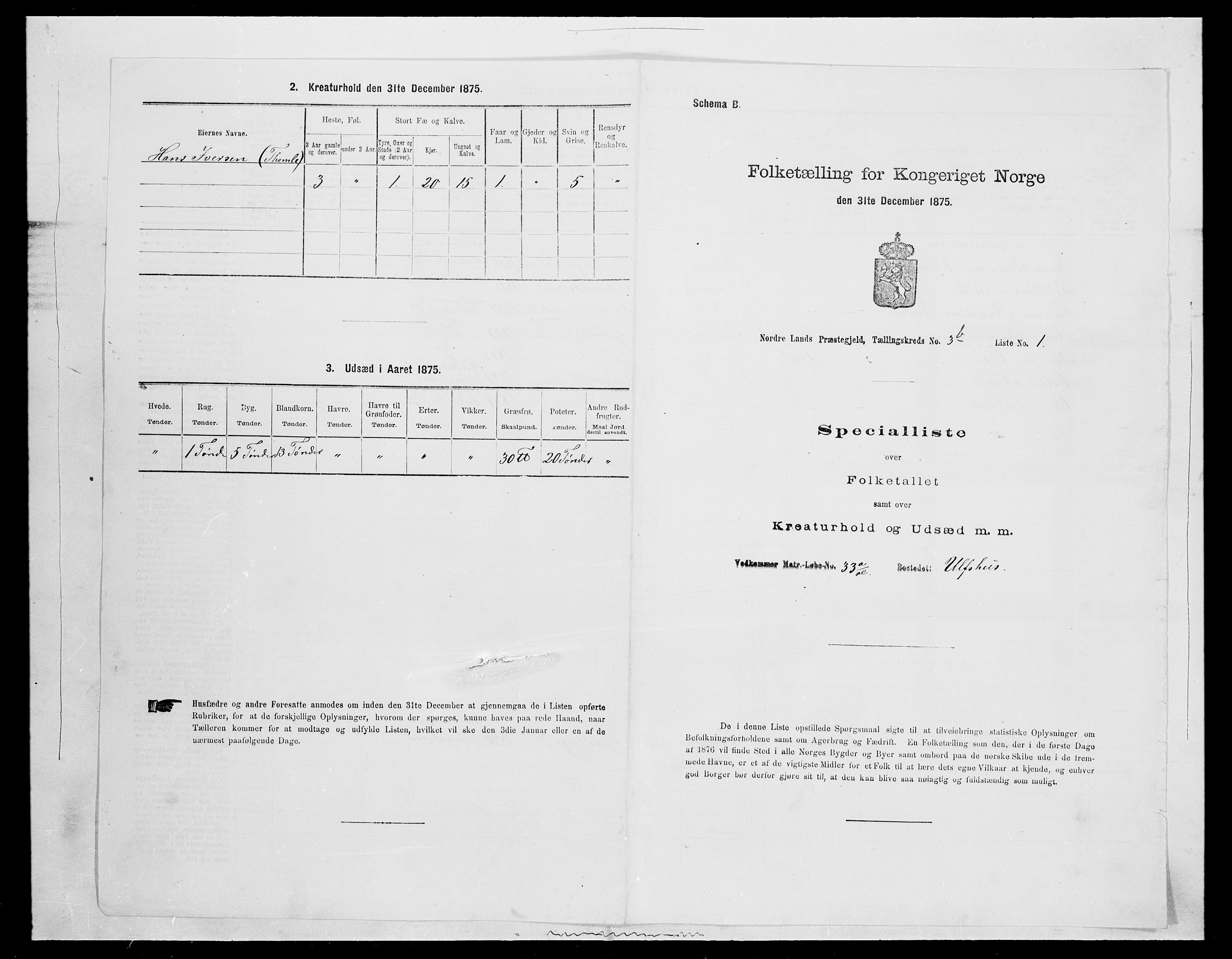 SAH, 1875 census for 0538P Nordre Land, 1875, p. 483