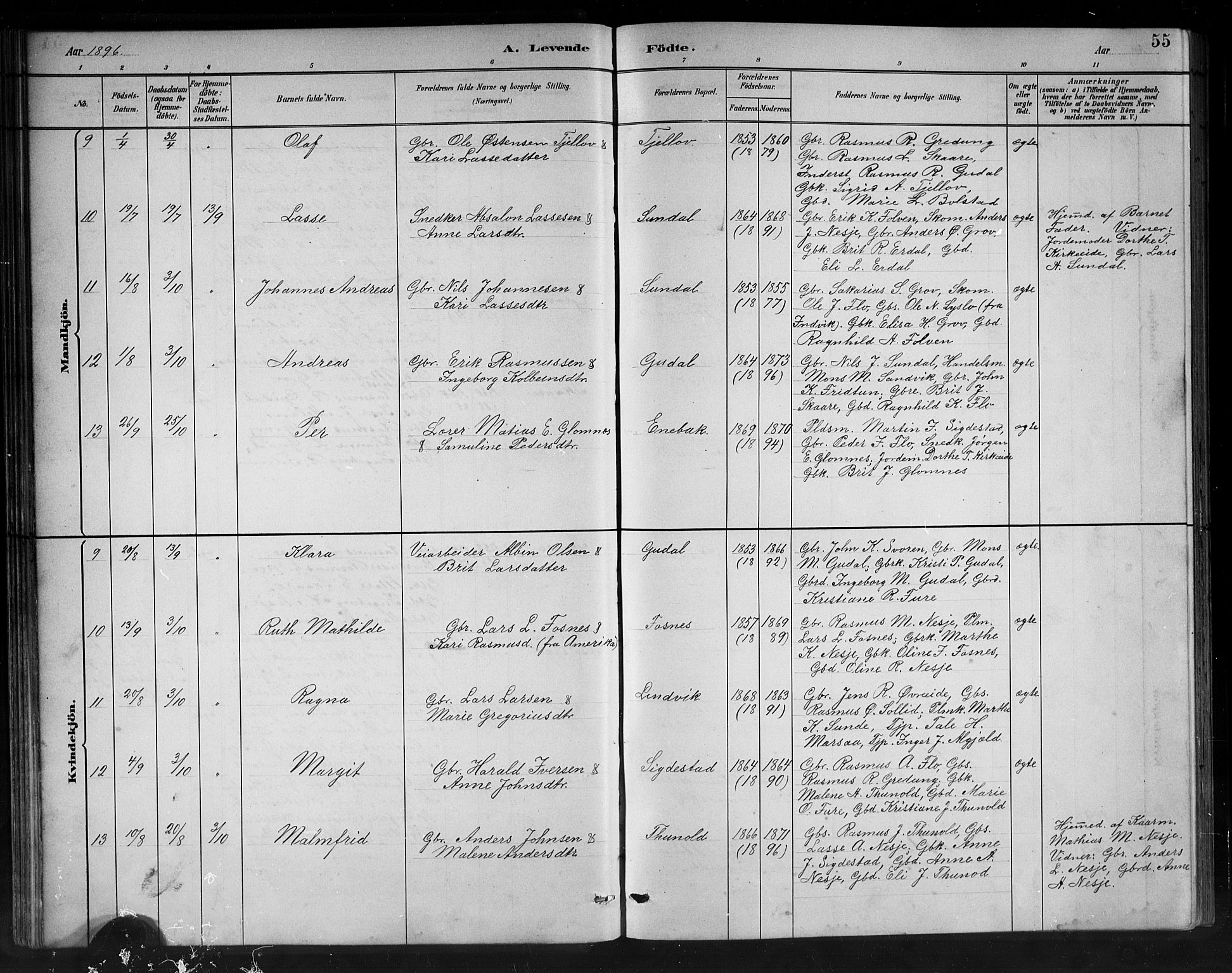 Stryn Sokneprestembete, AV/SAB-A-82501: Parish register (copy) no. C 3, 1881-1905, p. 55