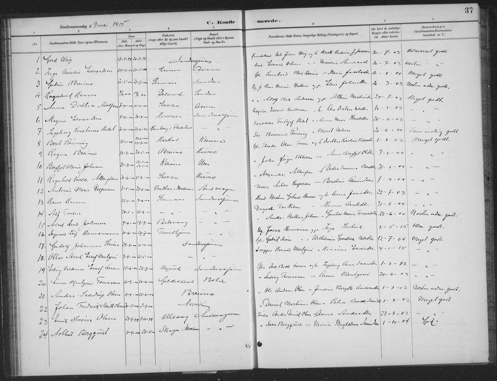 Ministerialprotokoller, klokkerbøker og fødselsregistre - Nordland, AV/SAT-A-1459/831/L0479: Parish register (copy) no. 831C06, 1897-1936, p. 37